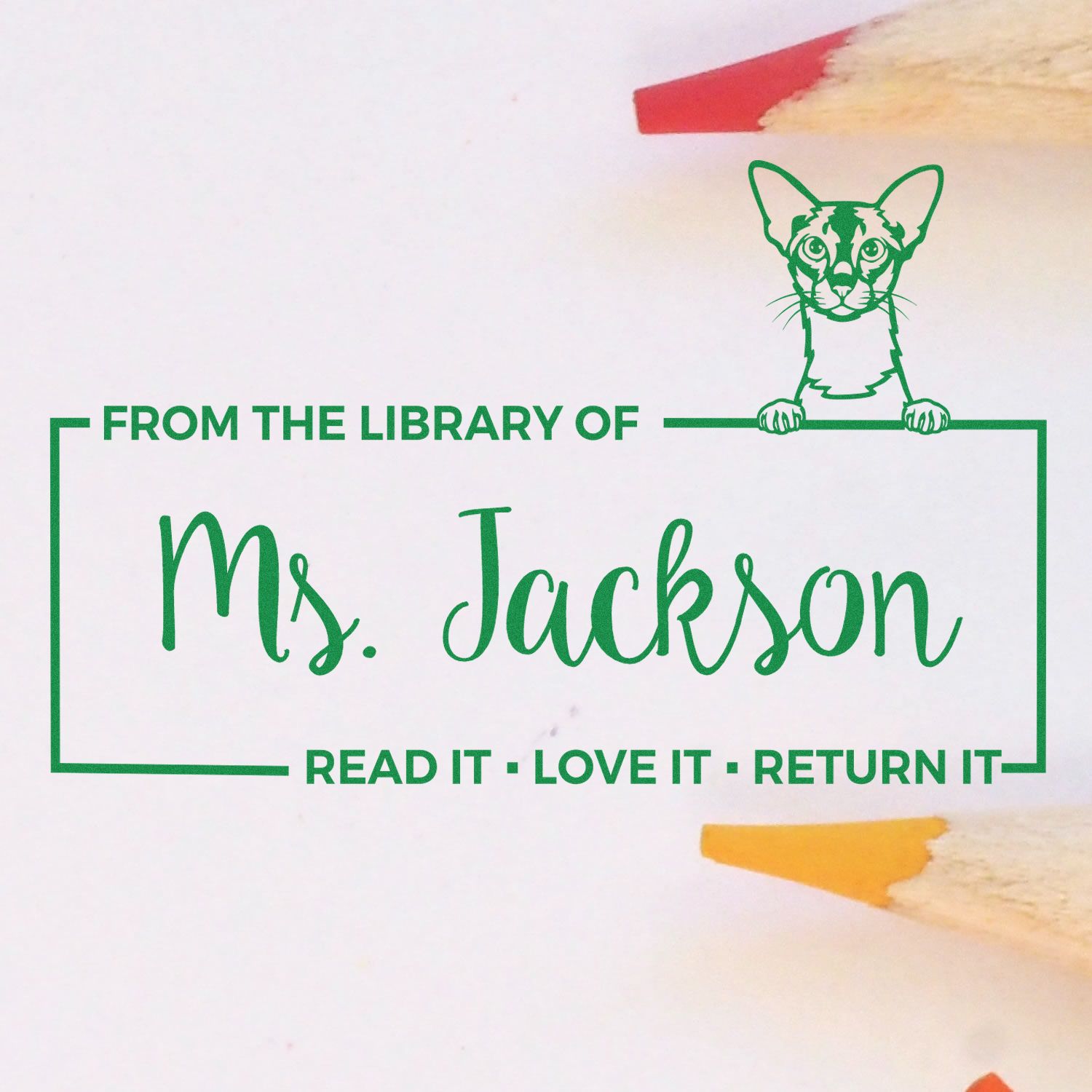 Customized Book Return Stamper with Colorpoint Shorthair Cat - Engineer Seal Stamps