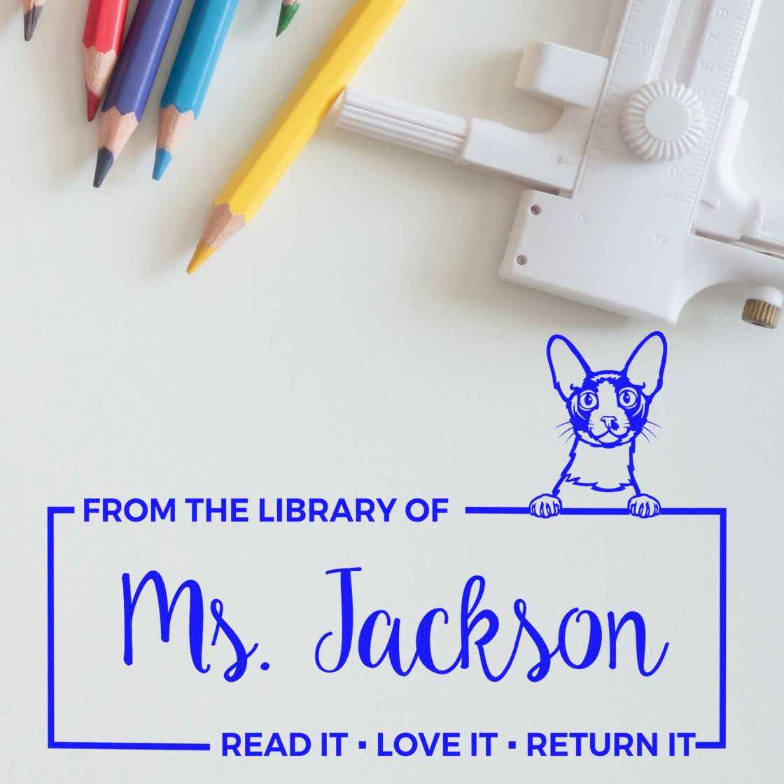 Custom Shared Library Stamp with Cornish Rex Cat - Engineer Seal Stamps