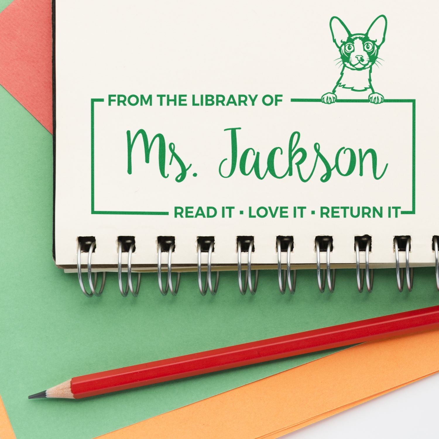 Custom Shared Library Stamp with Cornish Rex Cat - Engineer Seal Stamps