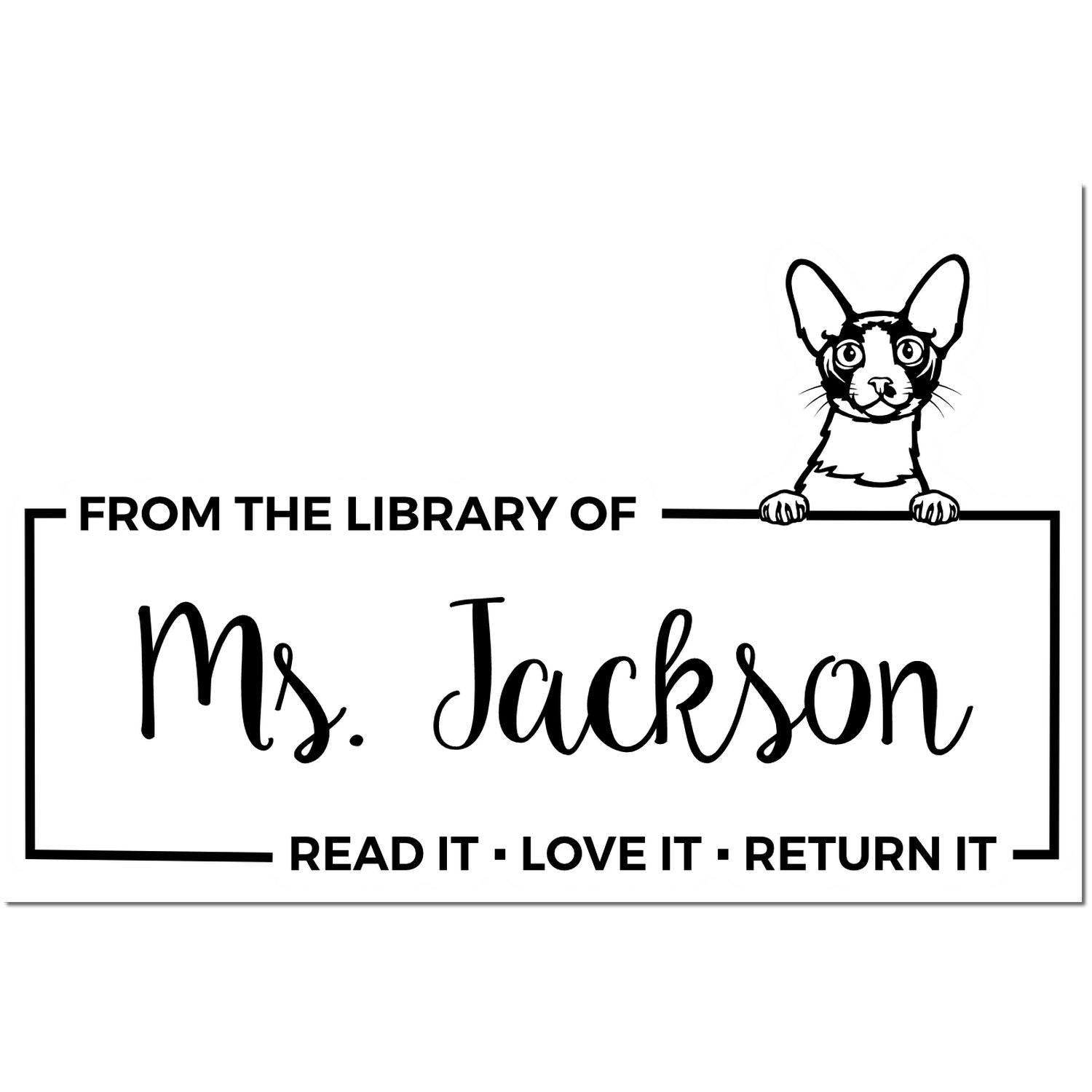 Custom Shared Library Stamp with Cornish Rex Cat - Engineer Seal Stamps