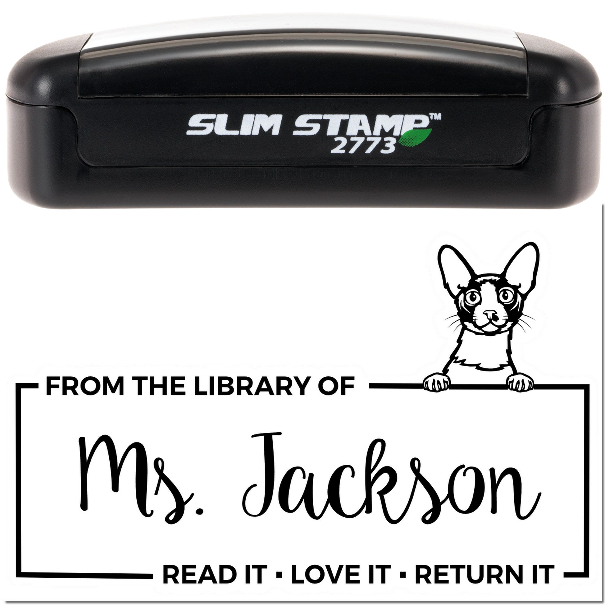 Customized Classroom Book Stamp with Cornish Rex Cat - Engineer Seal Stamps