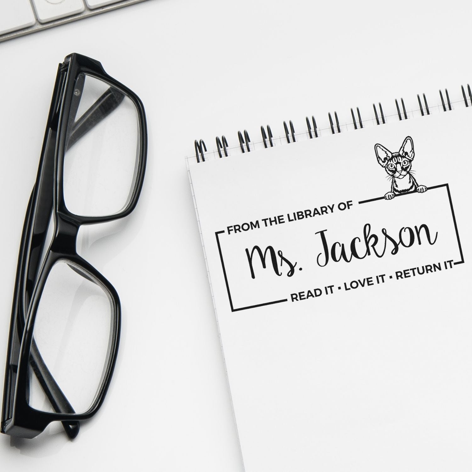 Customized Classroom Book Stamper with Devon Rex Cat - Engineer Seal Stamps