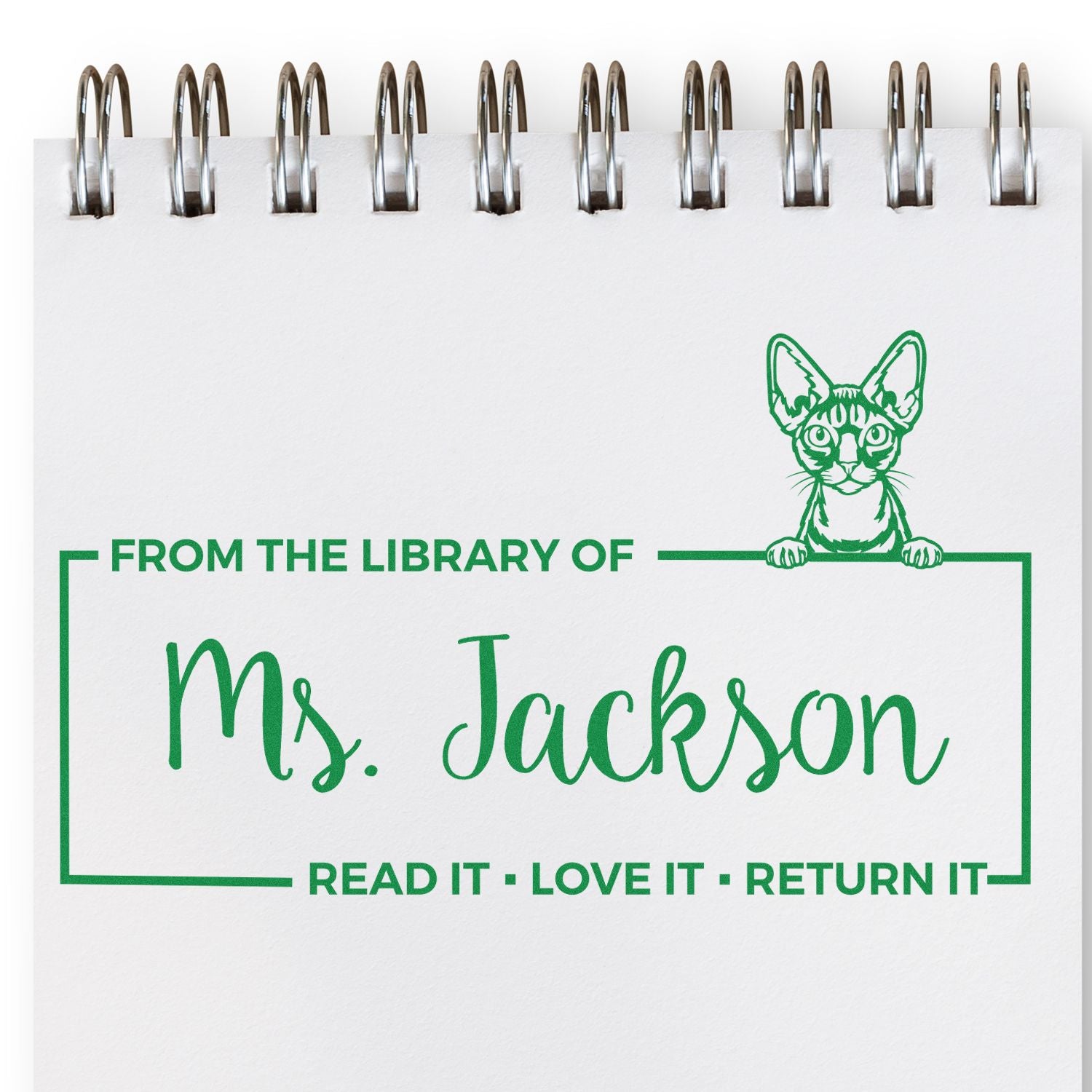 Customized Classroom Book Stamper with Devon Rex Cat - Engineer Seal Stamps