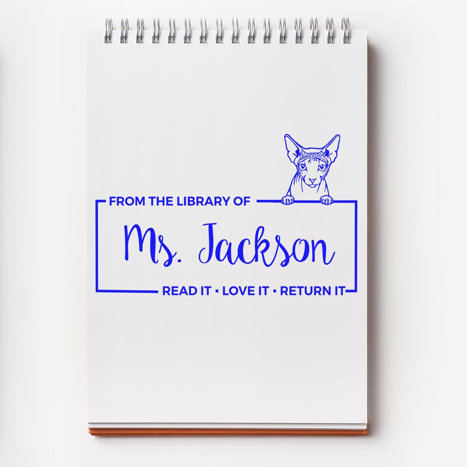 Custom Personal Lending Library Stamp with Don Sphynx Cat - Engineer Seal Stamps