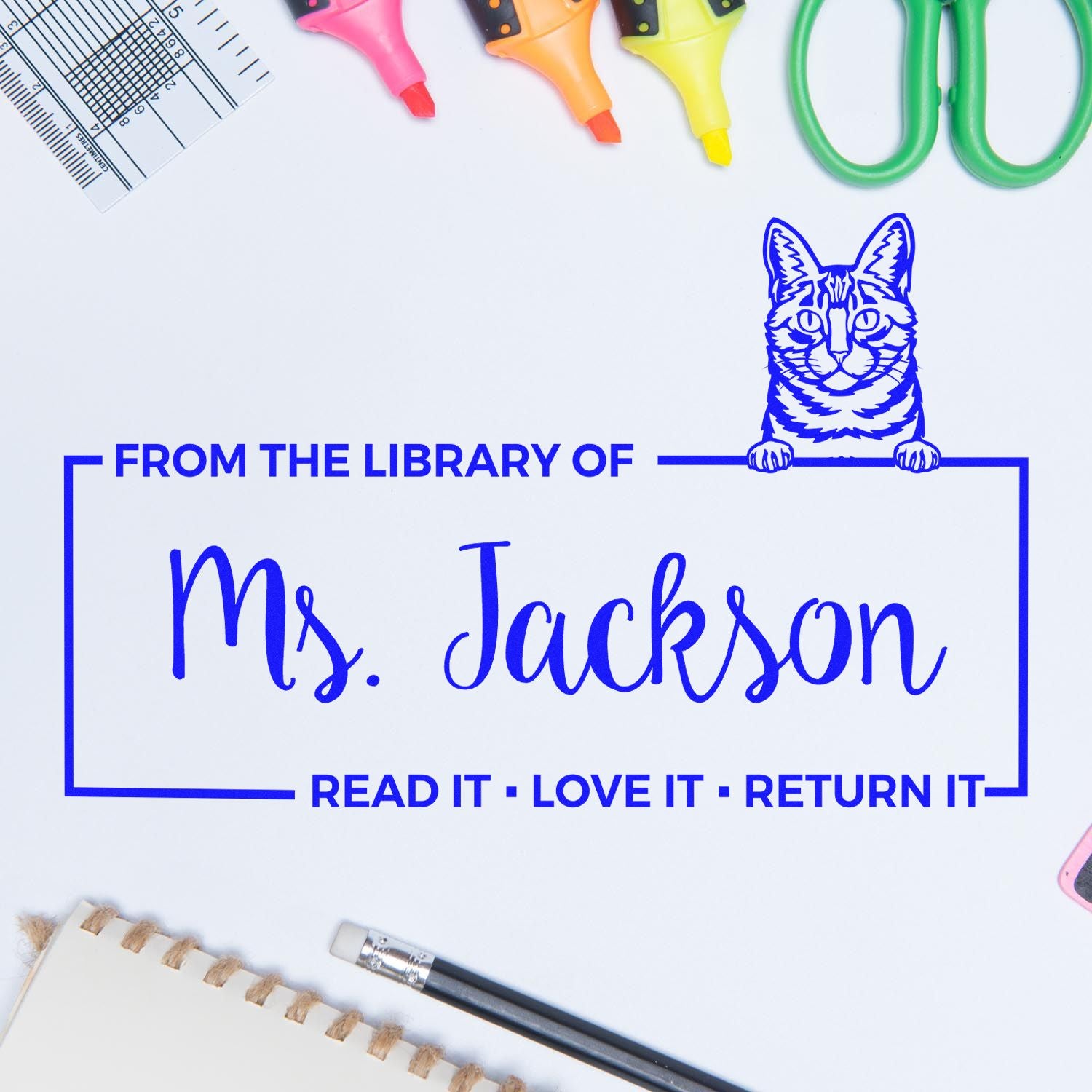 Self-Inking Dragon Li Custom Made Cat-Themed Read It Return ? Stamp - Engineer Seal Stamps