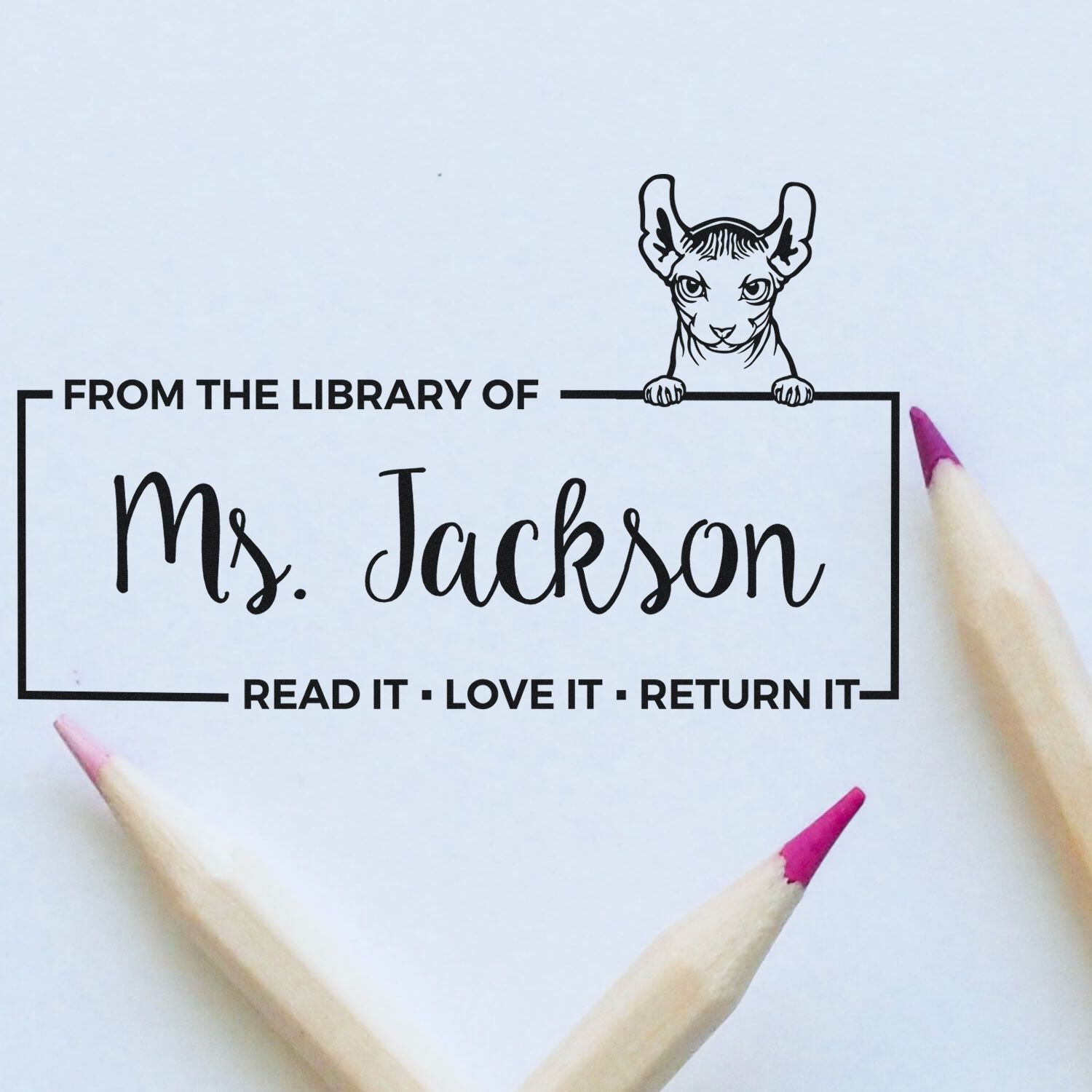 Dwelf Personalized Cat Bookplate Stamp - Engineer Seal Stamps