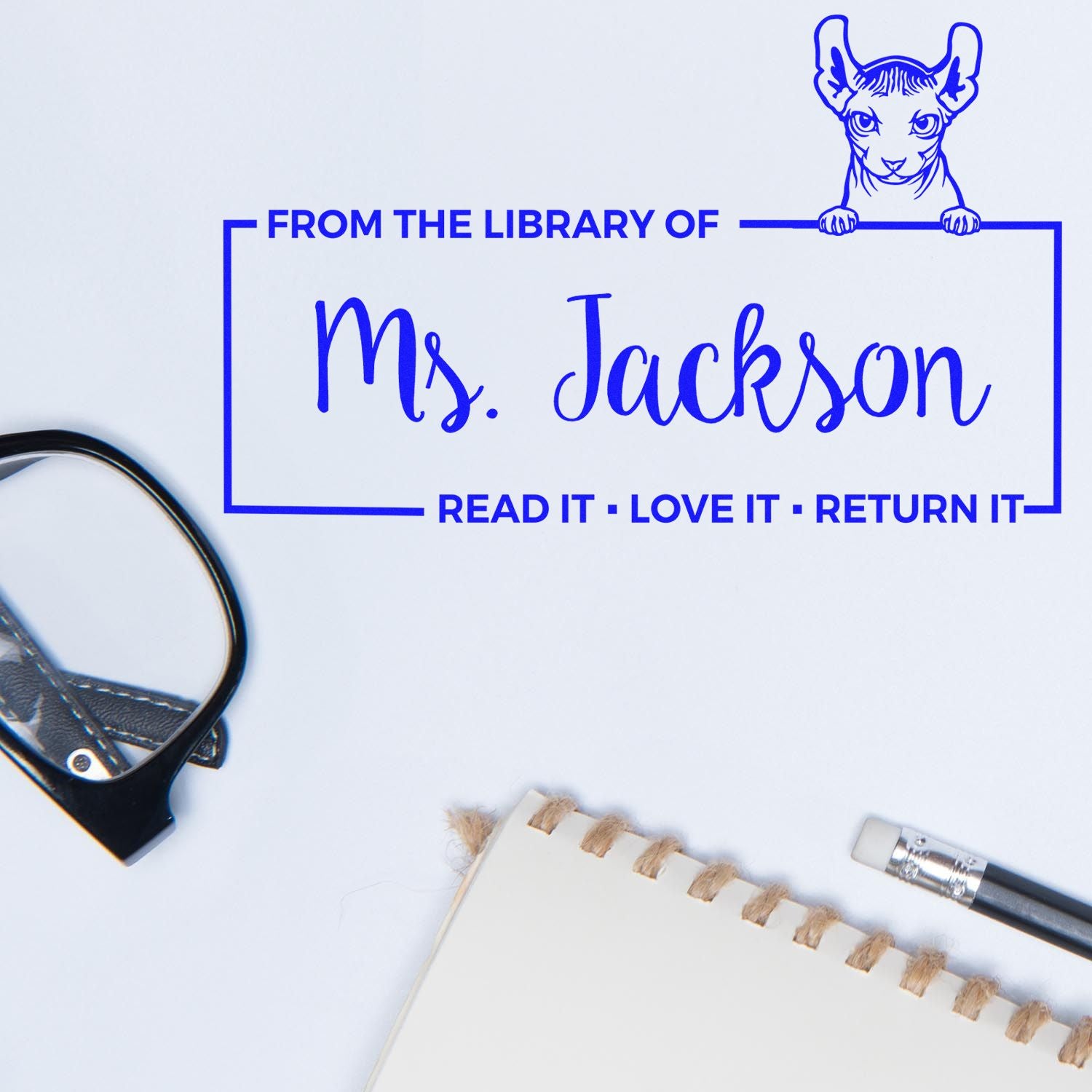 Dwelf Personalized Cat Bookplate Stamp - Engineer Seal Stamps