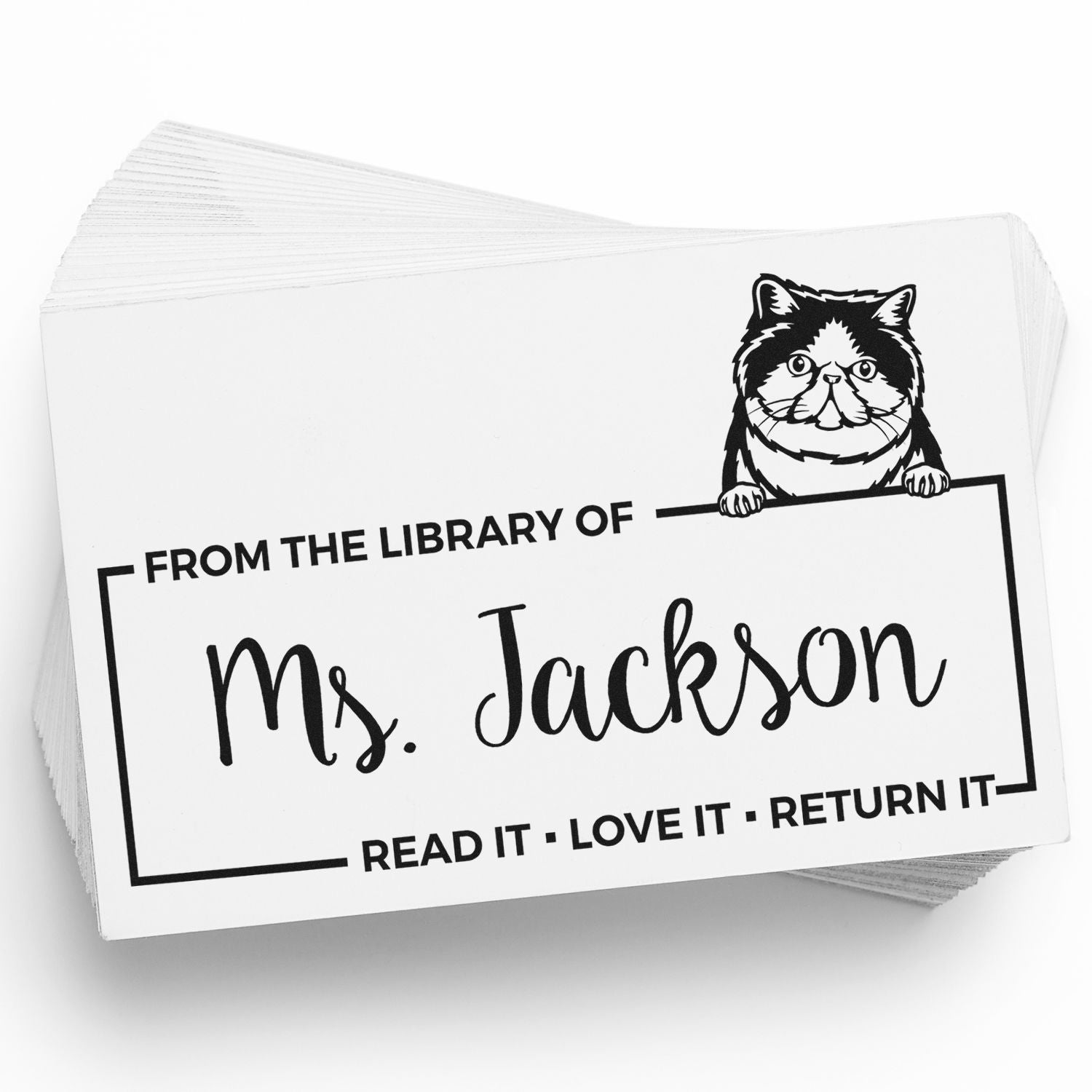 Custom Return It Book Stamp with Exotic Shorthair Cat - Engineer Seal Stamps