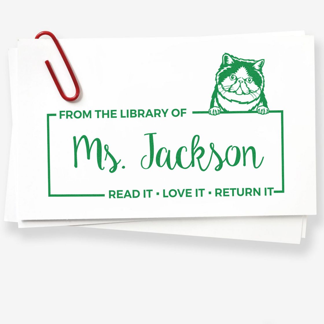 Custom Return It Book Stamp with Exotic Shorthair Cat - Engineer Seal Stamps