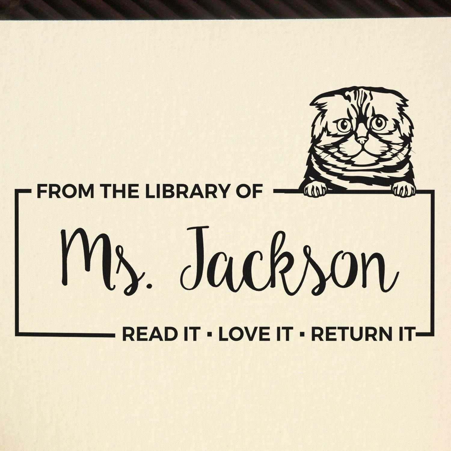 Custom Return It Book Stamper with Foldex Cat - Engineer Seal Stamps