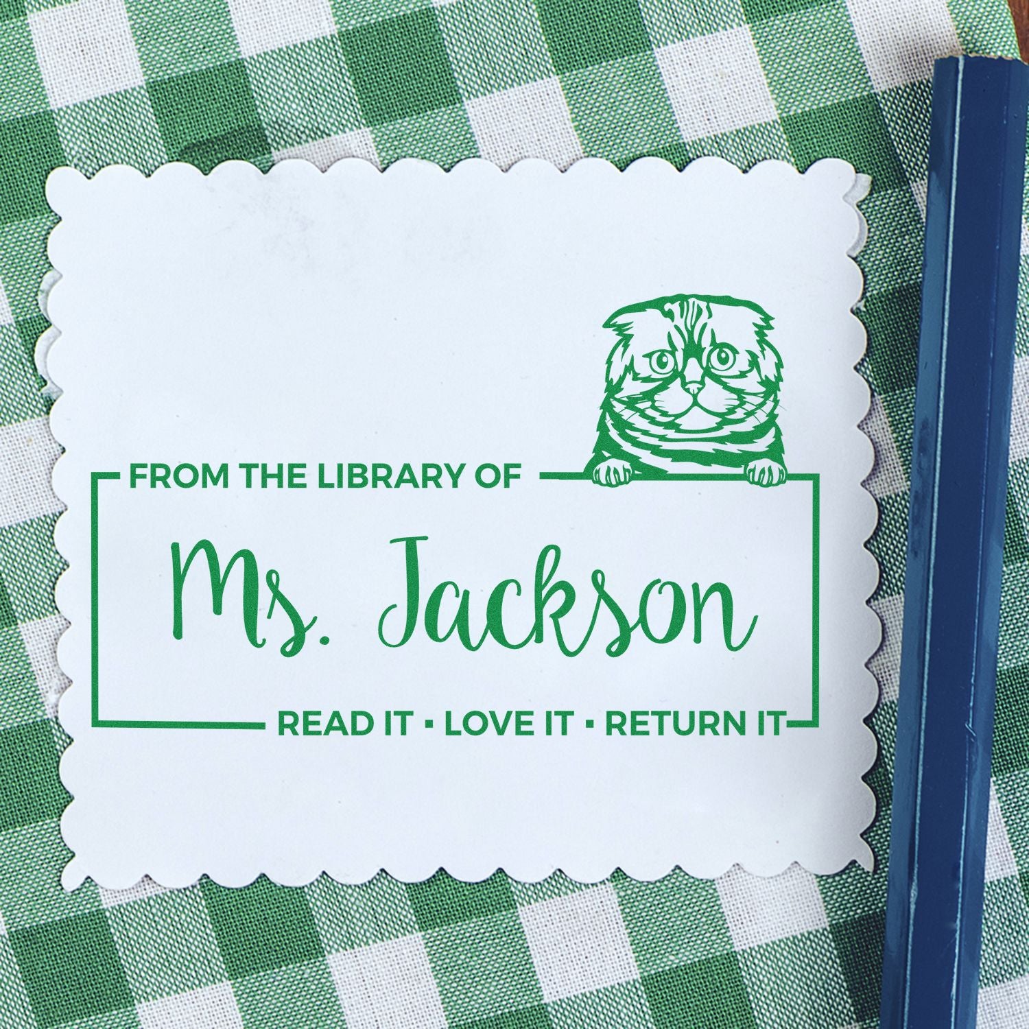 Custom Return It Book Stamper with Foldex Cat - Engineer Seal Stamps