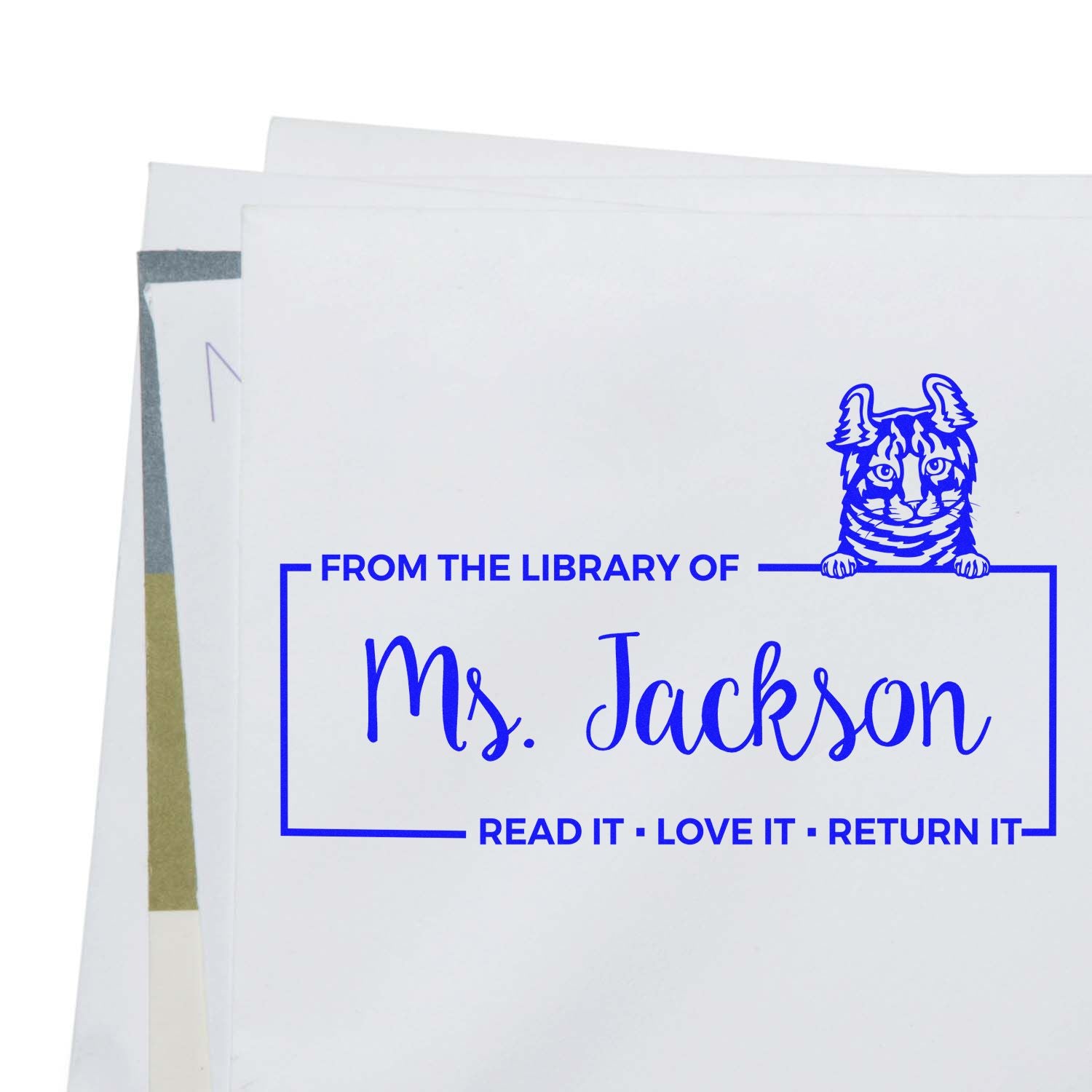 Customized Book Ownership Tools Stamp with Highlander Cat - Engineer Seal Stamps