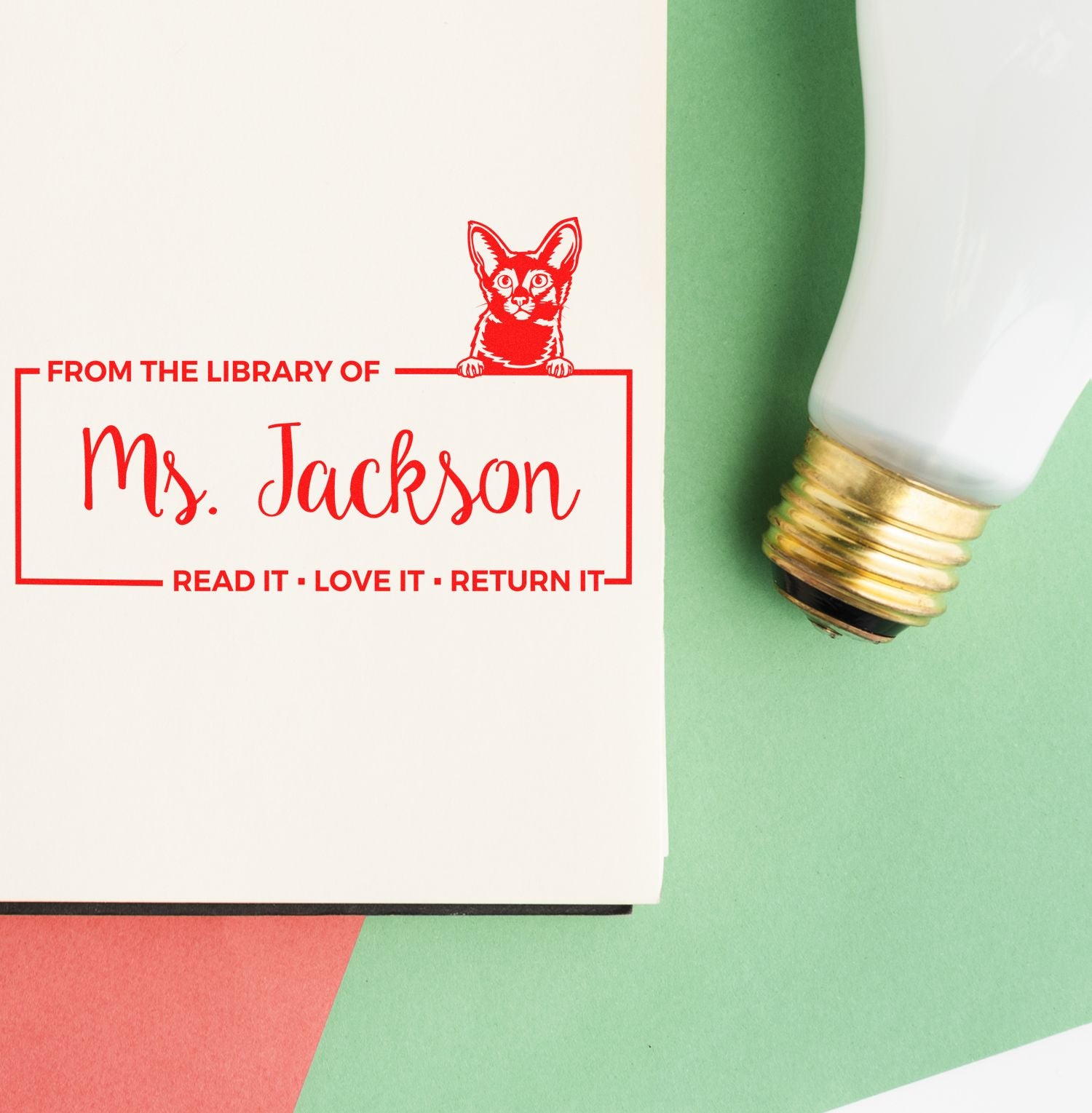 Javanese Personalized Cat-Themed Bookplate Stamp - Engineer Seal Stamps