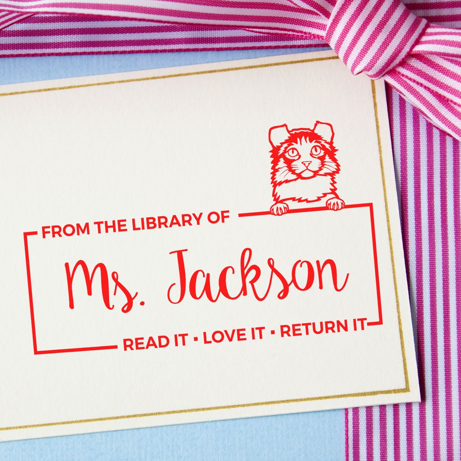 Customized Library Return Stamper with Kinkalow Cat - Engineer Seal Stamps