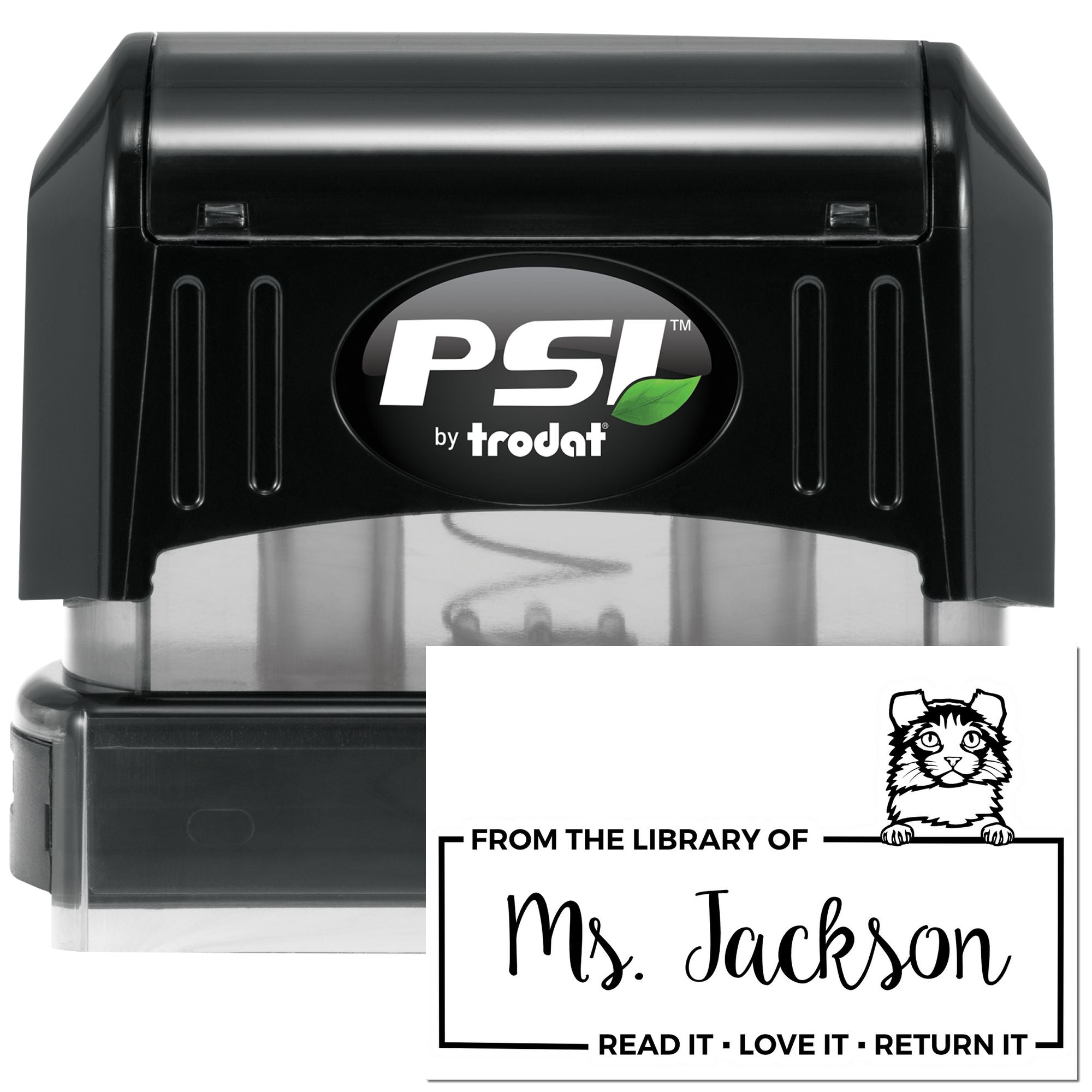 Custom Book Sharing Reminder Stamper with Kinkalow Cat - Engineer Seal Stamps