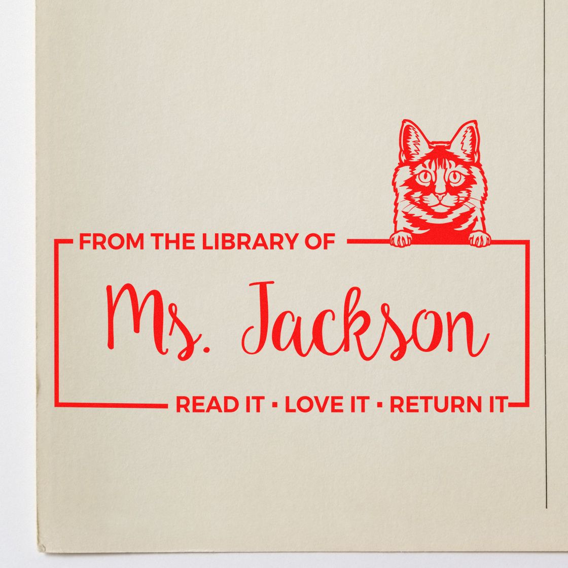 Customized Name For Books Stamp with Kurilian Bobtail Cat - Engineer Seal Stamps