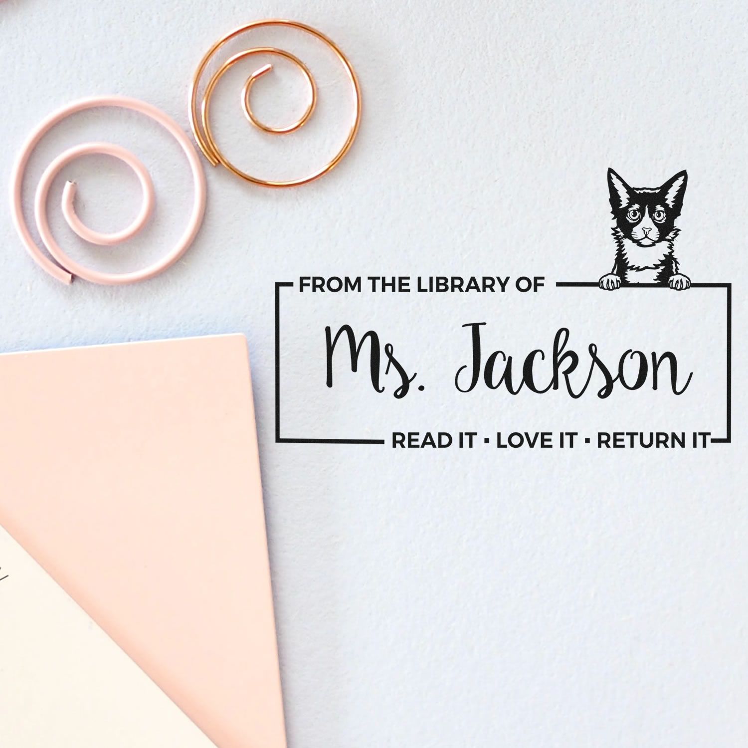 Custom Library Management Stamper with Laperm Cat - Engineer Seal Stamps