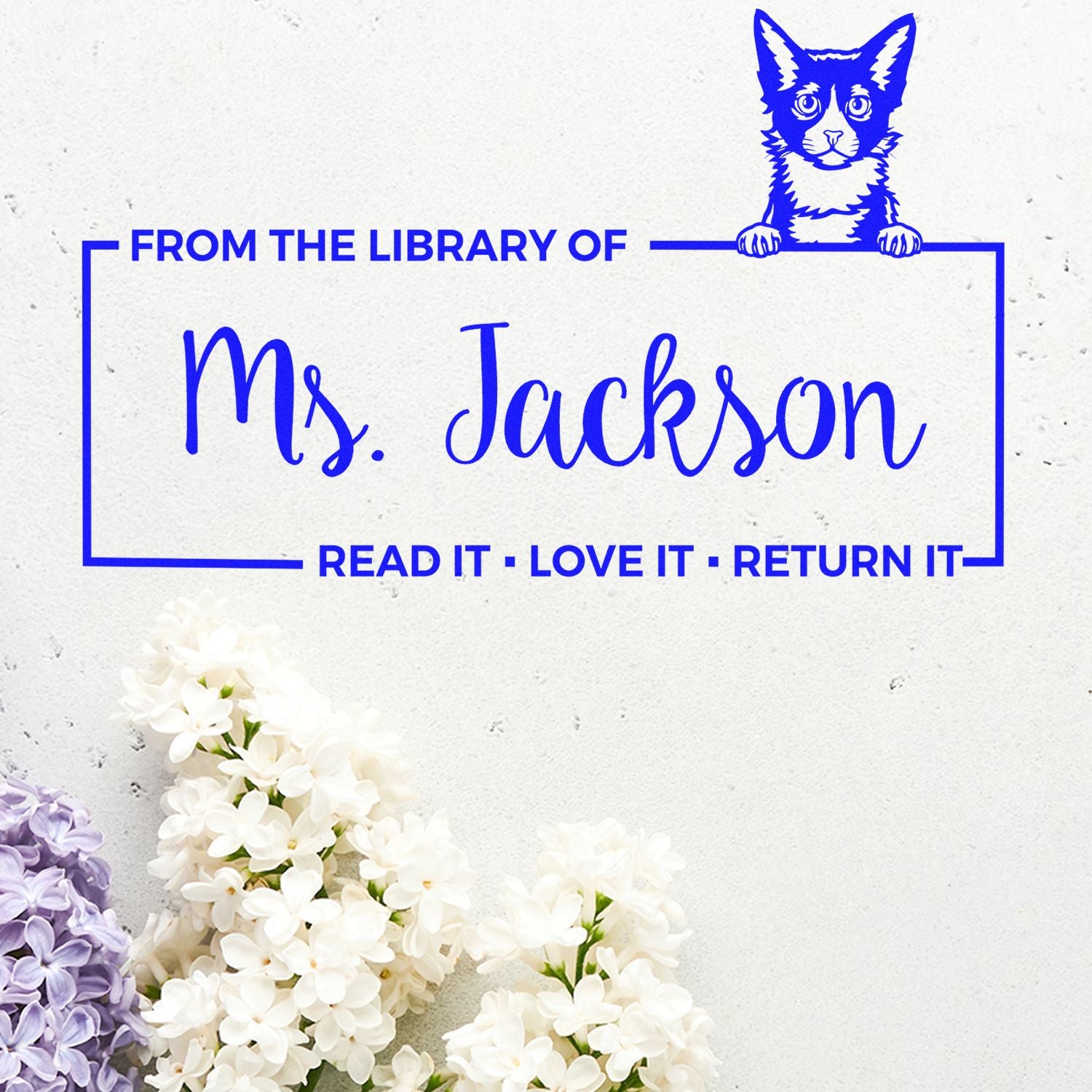 Customized Name For Books Stamper with Laperm Cat - Engineer Seal Stamps