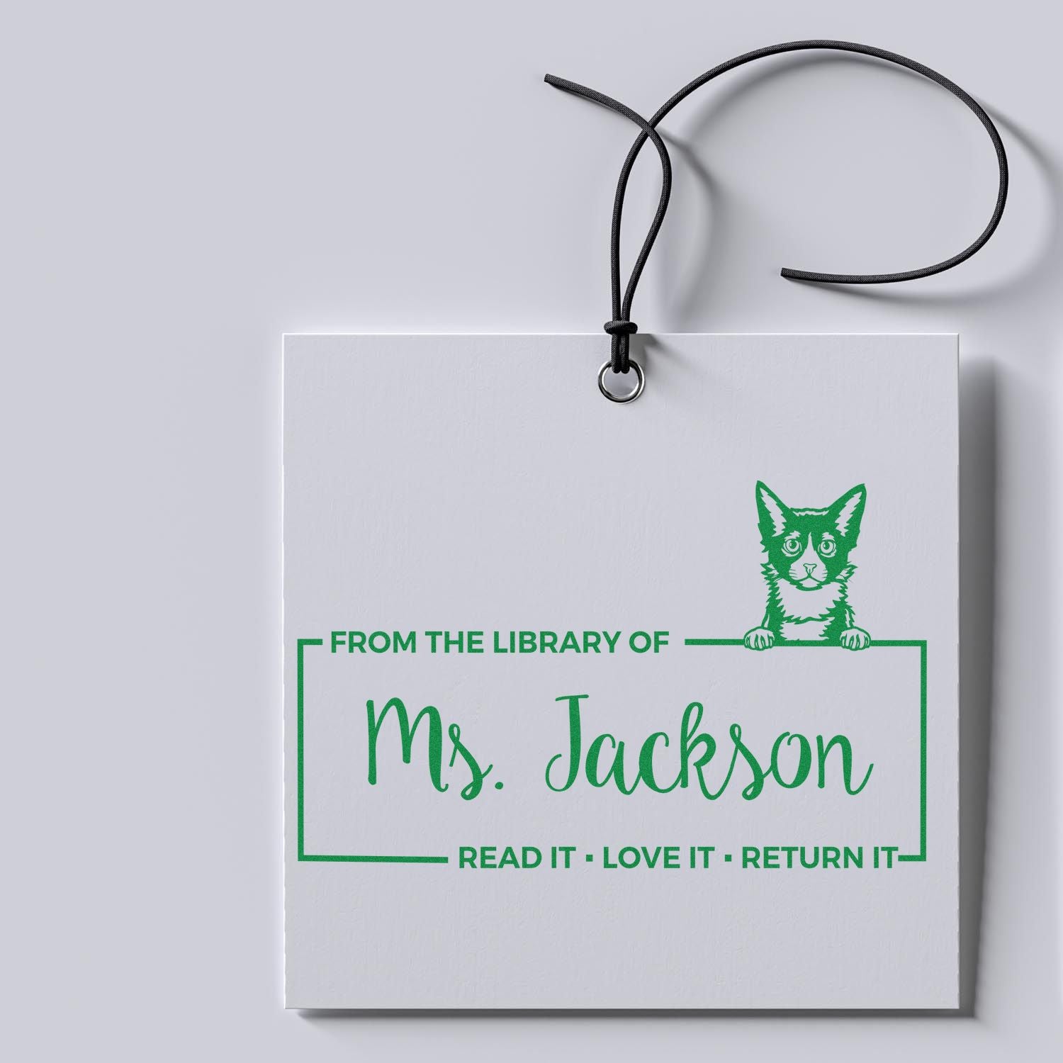 Customized Name For Books Stamper with Laperm Cat - Engineer Seal Stamps