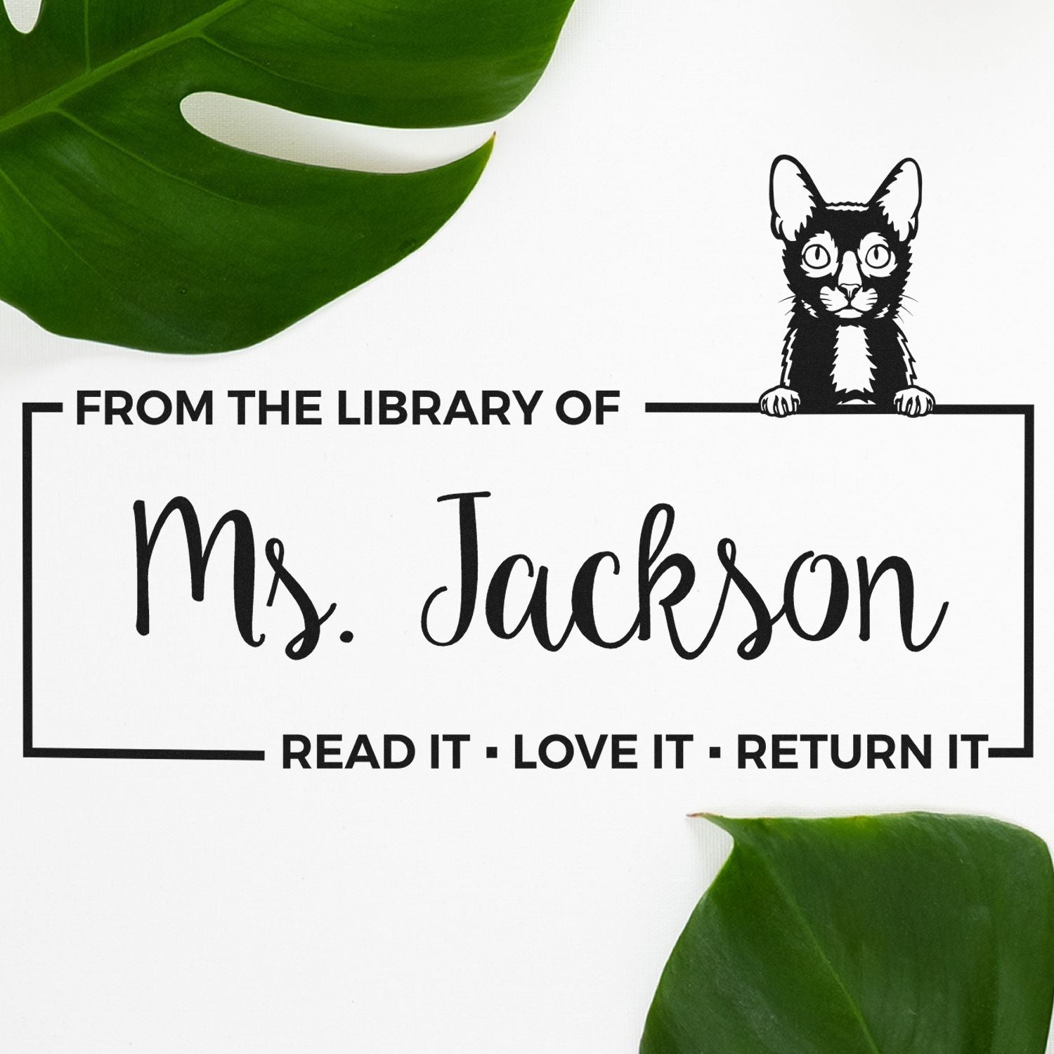 Customized Classroom Book Owner Stamp with Lykoi Cat - Engineer Seal Stamps