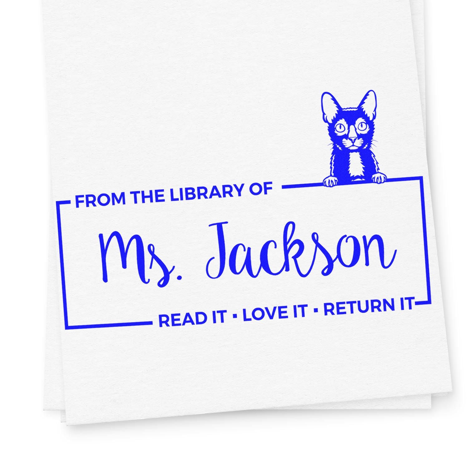 Customized Classroom Book Owner Stamp with Lykoi Cat - Engineer Seal Stamps
