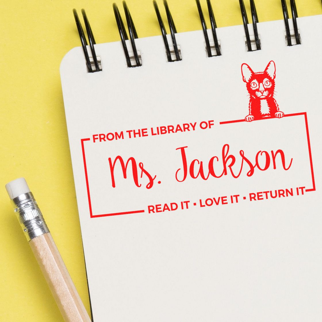 Customized Classroom Book Owner Stamp with Lykoi Cat - Engineer Seal Stamps