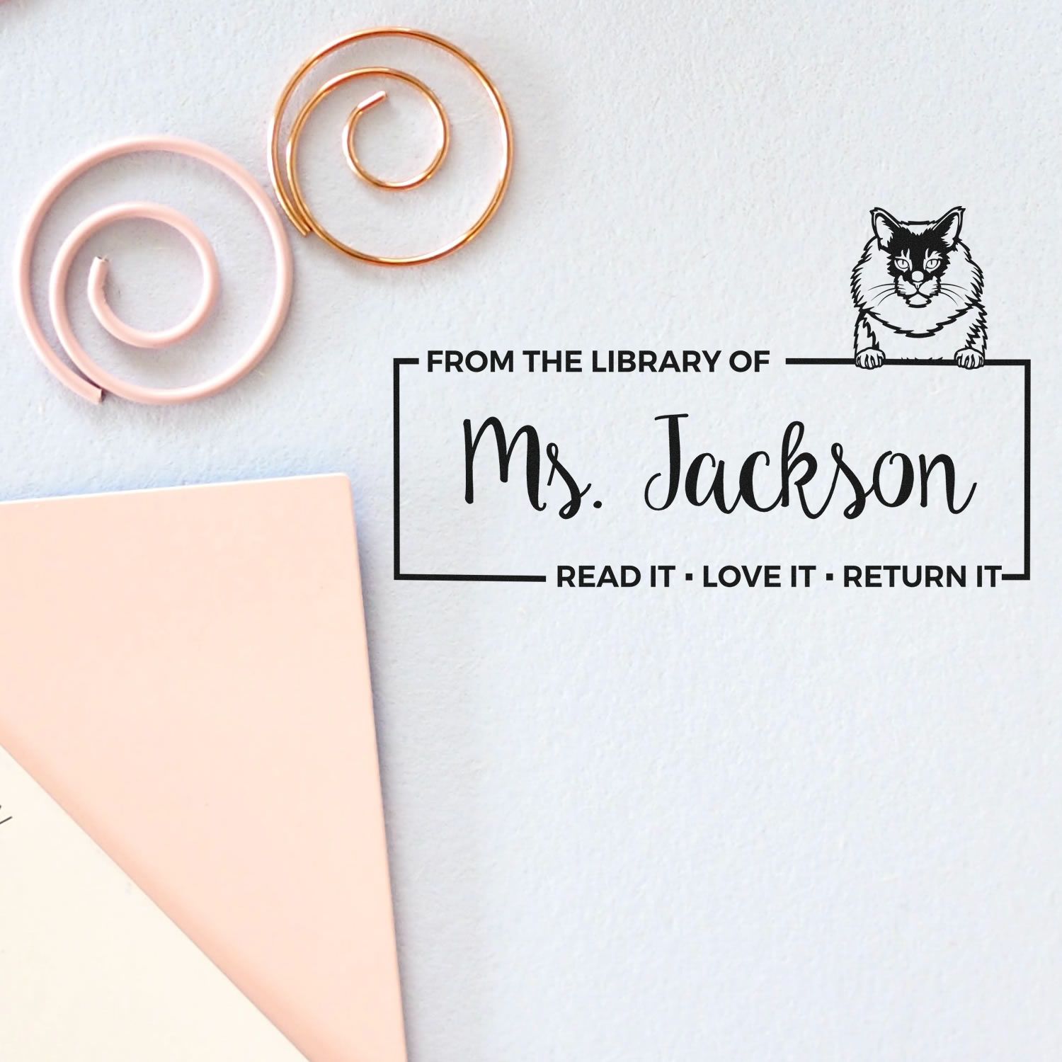 Customized Classroom Book Owner Stamper with Maine Coon Cat - Engineer Seal Stamps