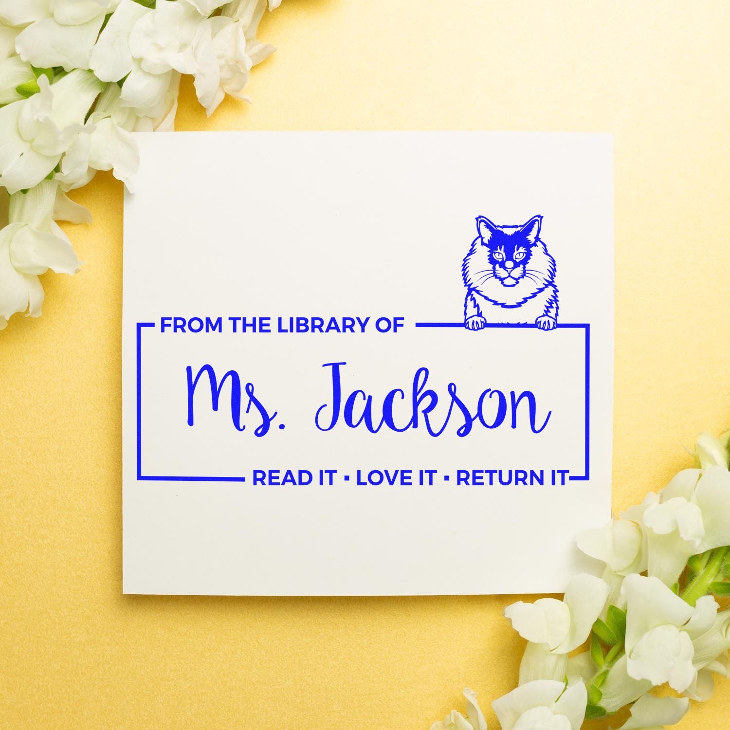 Customized Classroom Book Owner Stamper with Maine Coon Cat - Engineer Seal Stamps