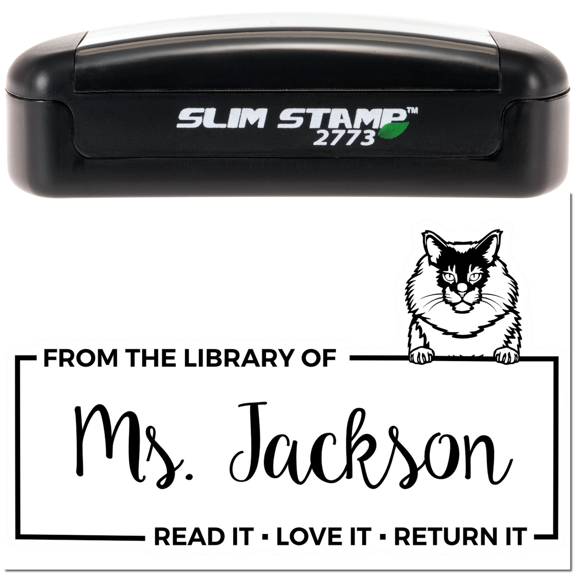 Customized Classroom Book Owner Stamper with Maine Coon Cat - Engineer Seal Stamps