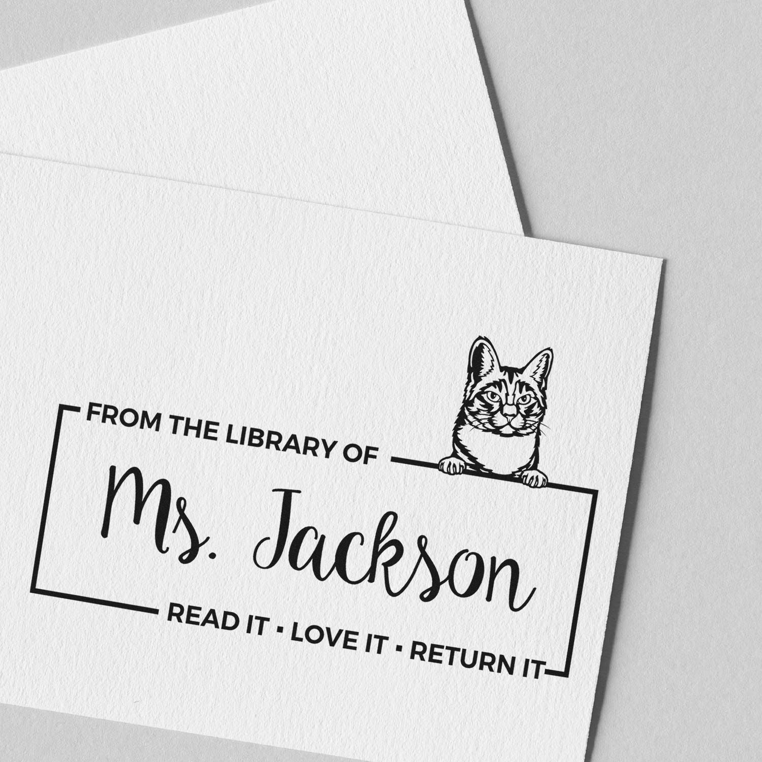 Custom Book Identification Stamp with Manx Cat - Engineer Seal Stamps