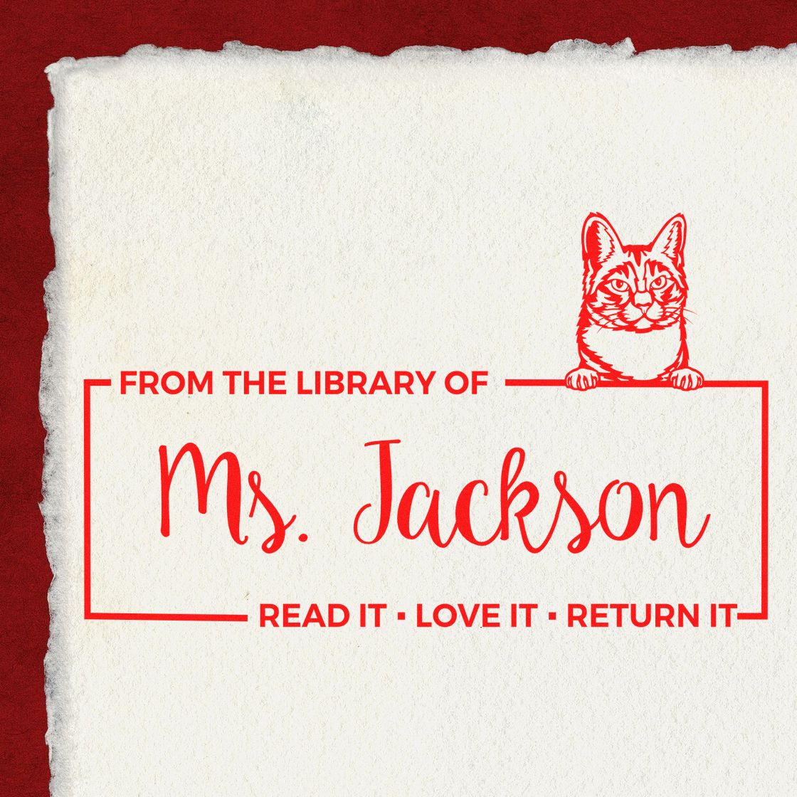Custom Book Identification Stamp with Manx Cat - Engineer Seal Stamps