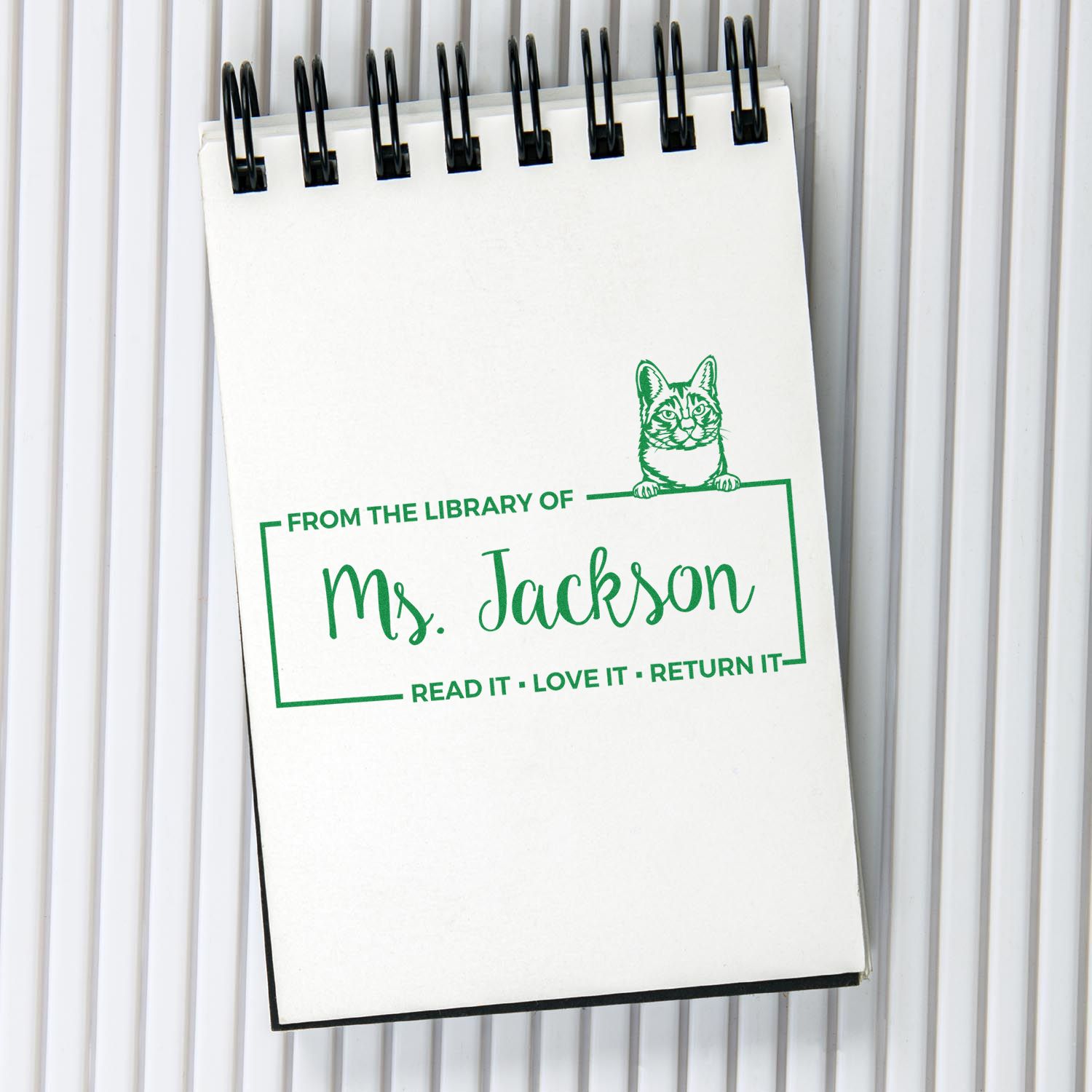 Custom Book Identification Stamp with Manx Cat - Engineer Seal Stamps