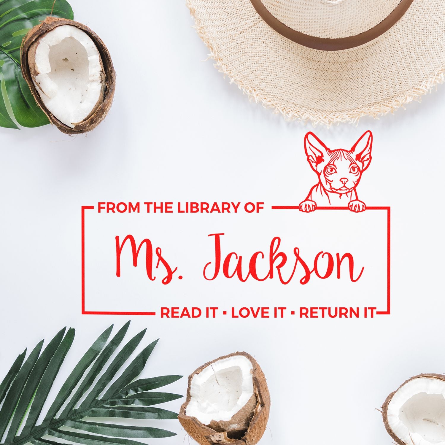 Customized Book Identity Stamp with Minskin Cat - Engineer Seal Stamps