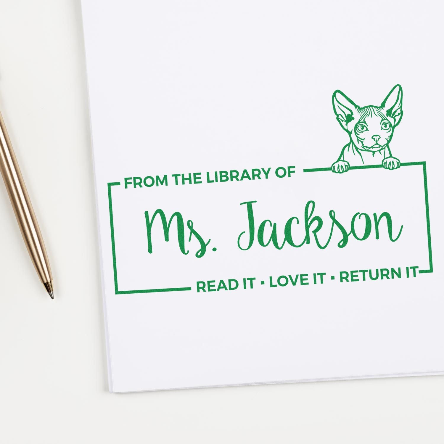 Self-Inking Minskin Custom Made Cat Book Ownership Stamp - Engineer Seal Stamps