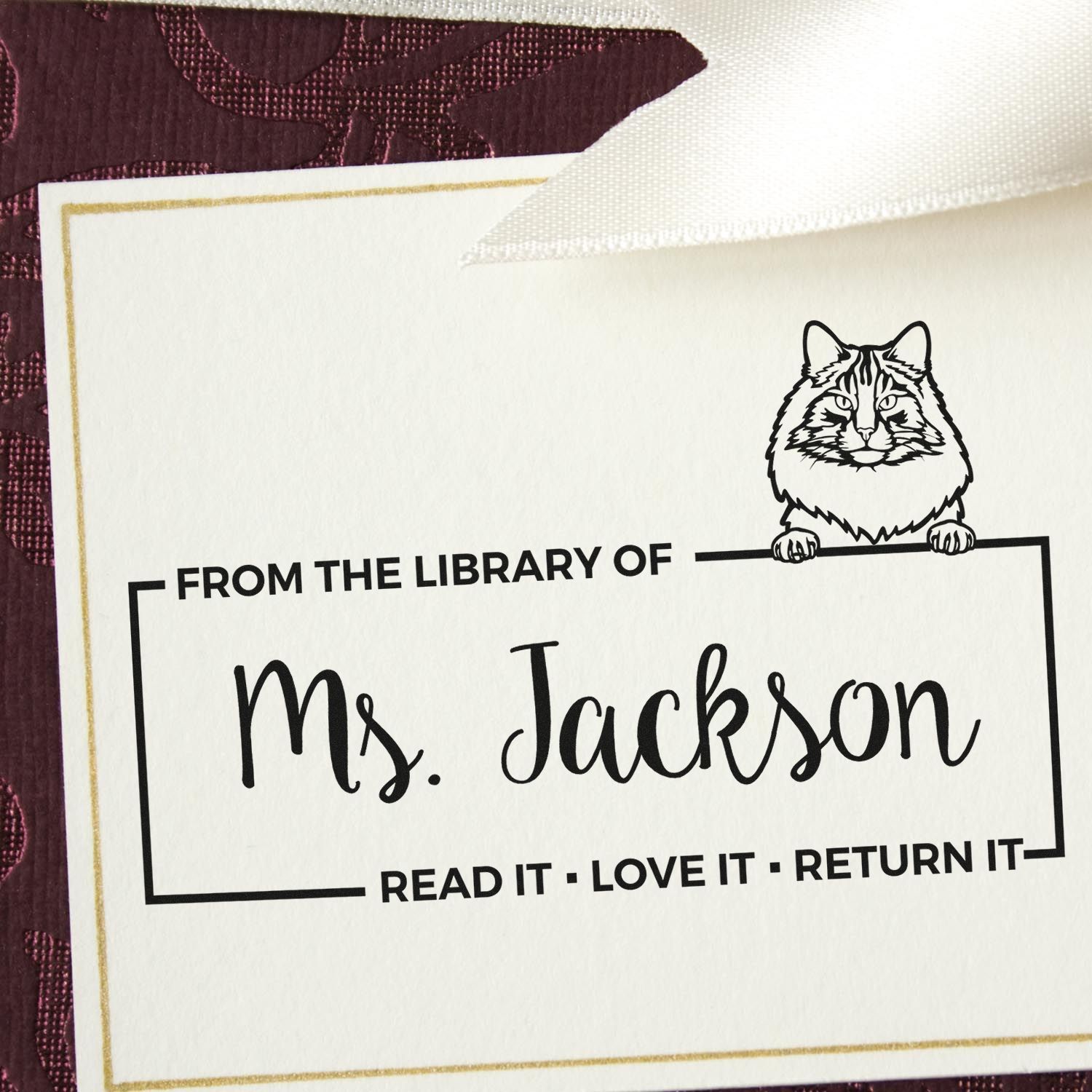 Self-Inking Norwegian Forest Cat Custom Made Cat-Themed Bookplate Stamp - Engineer Seal Stamps