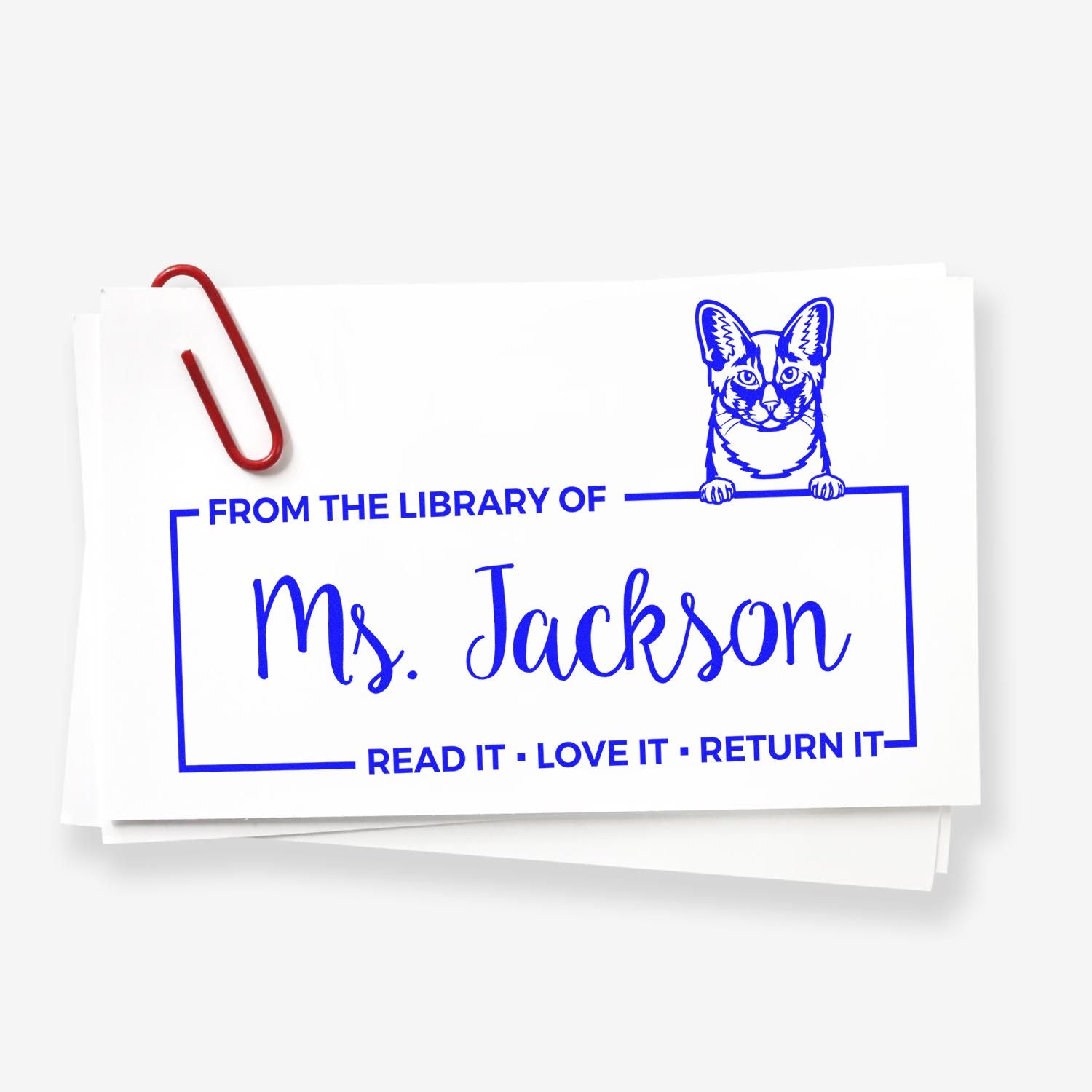 Custom Love Books, Return Books Stamp with Oriental Longhair Cat - Engineer Seal Stamps