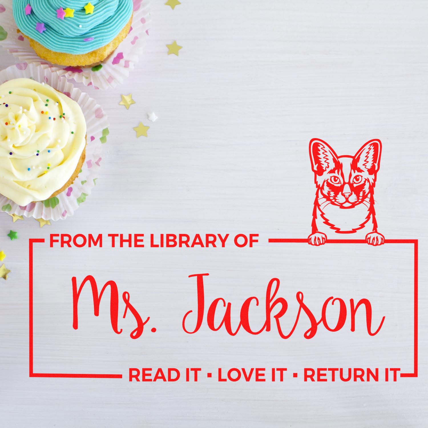 Custom Love Books, Return Books Stamp with Oriental Longhair Cat - Engineer Seal Stamps