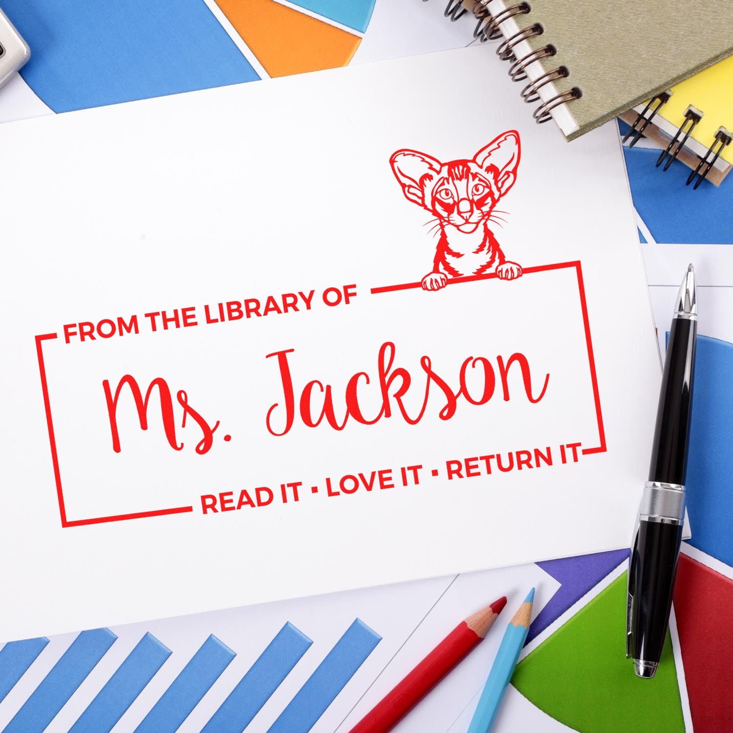 Self-Inking Oriental Shorthair Custom Made Cat Book Ownership Label Stamp - Engineer Seal Stamps