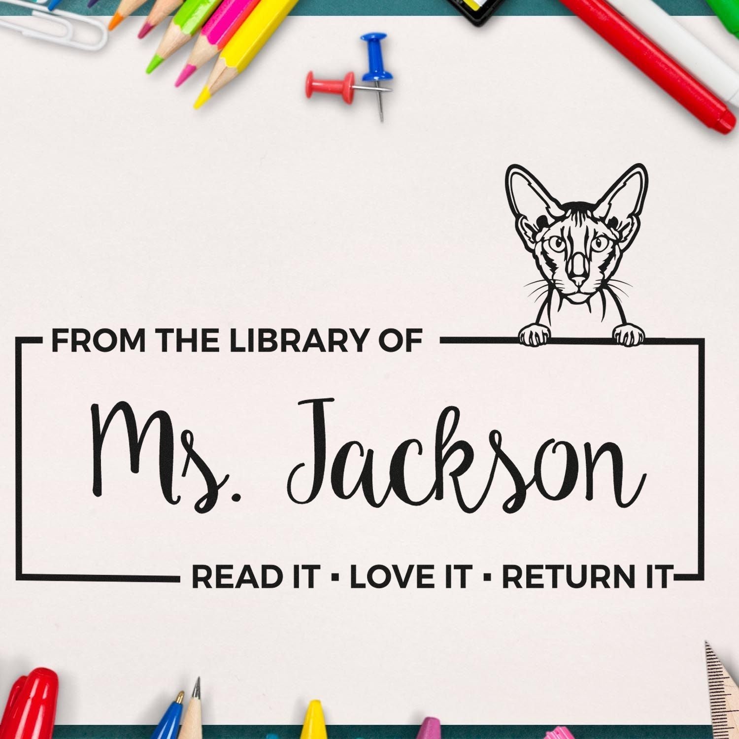 Custom From the Library Stamper with Peterbald Cat - Engineer Seal Stamps