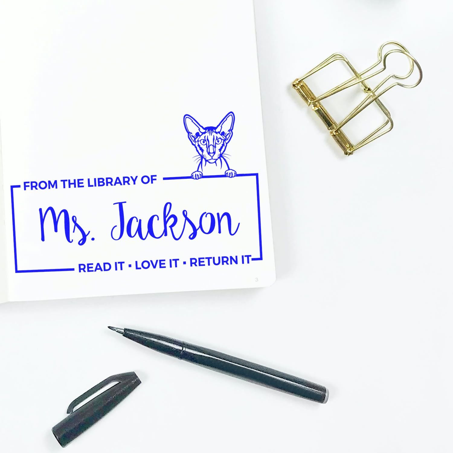 Self-Inking Peterbald Custom Made Cat Lover Book Ownership Stamp - Engineer Seal Stamps