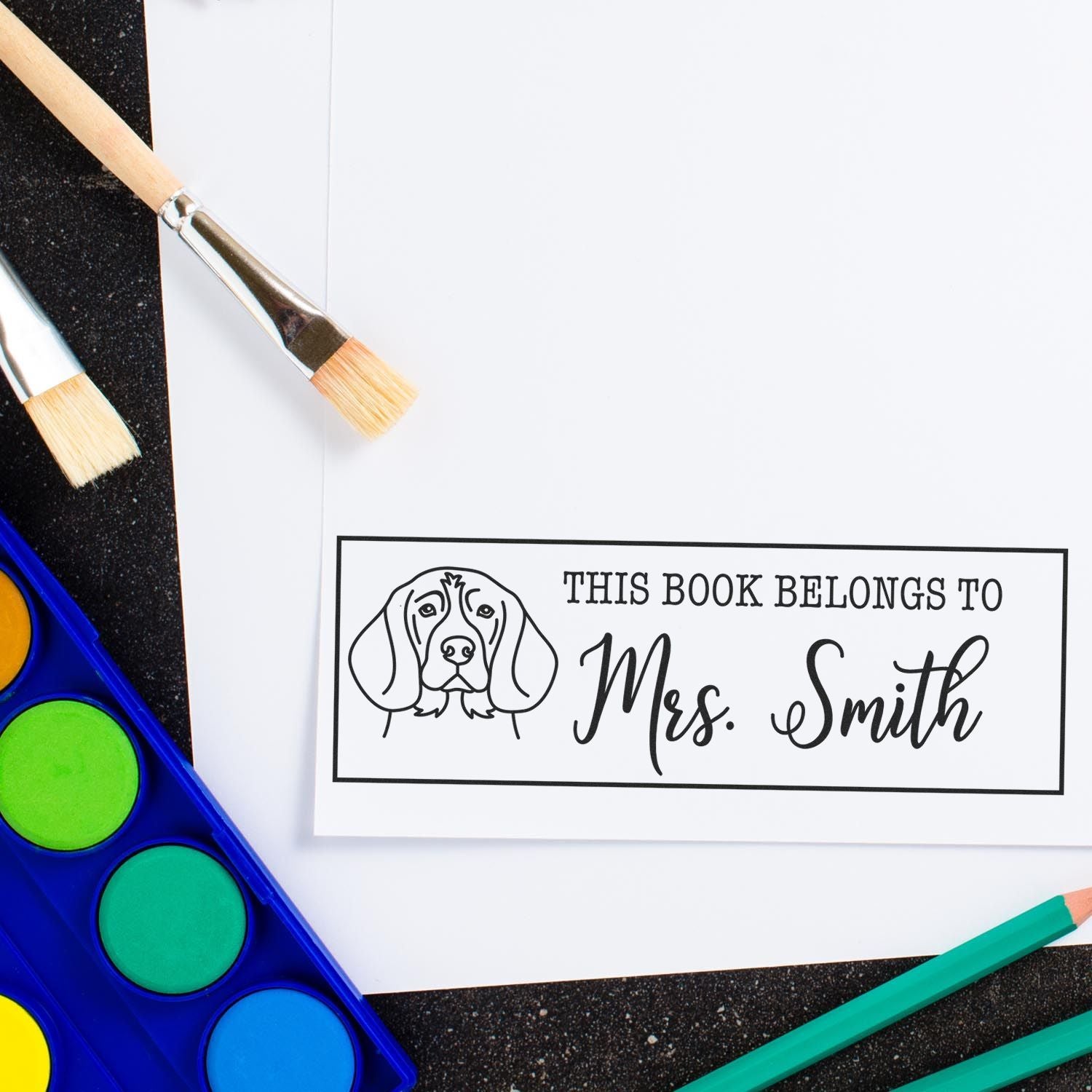 PSI Pre-Inked Beagle Dog Outline Custom Bookplate Stamp - Engineer Seal Stamps