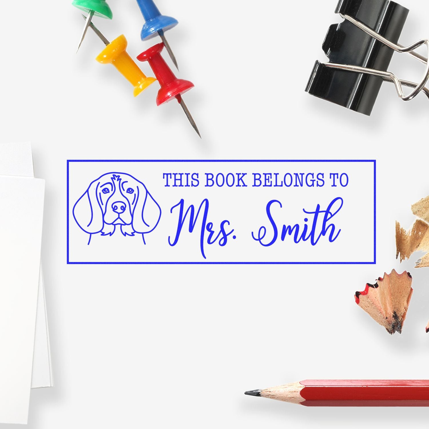 Wood Handle Beagle Custom Book Belongs Rubber Stamp - Engineer Seal Stamps