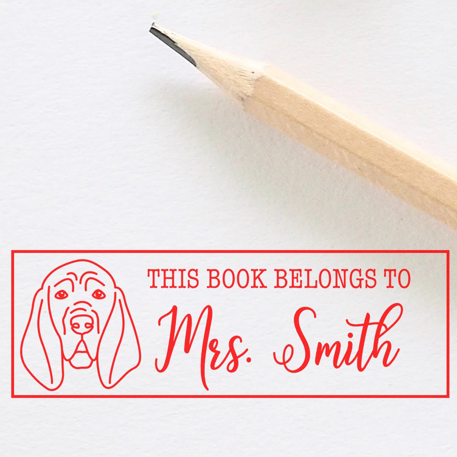 Wood Handle Blood Hound Custom Library Book Rubber Stamp