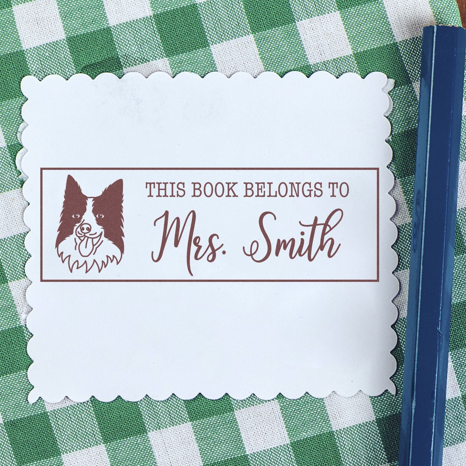 Wood Handle Border Collie Custom Bookplate Rubber Stamp