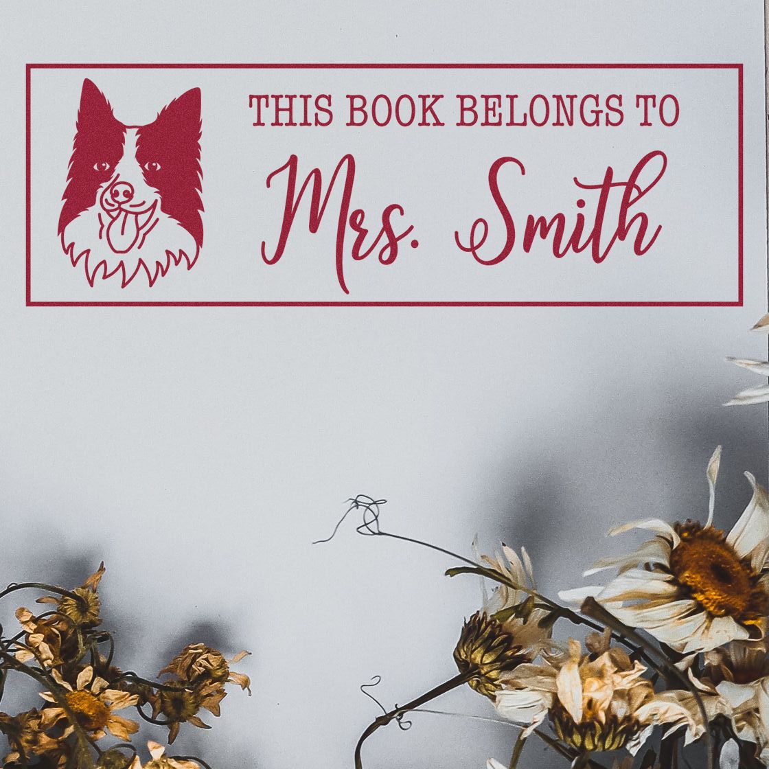 Wood Handle Border Collie Custom Bookplate Rubber Stamp - Engineer Seal Stamps