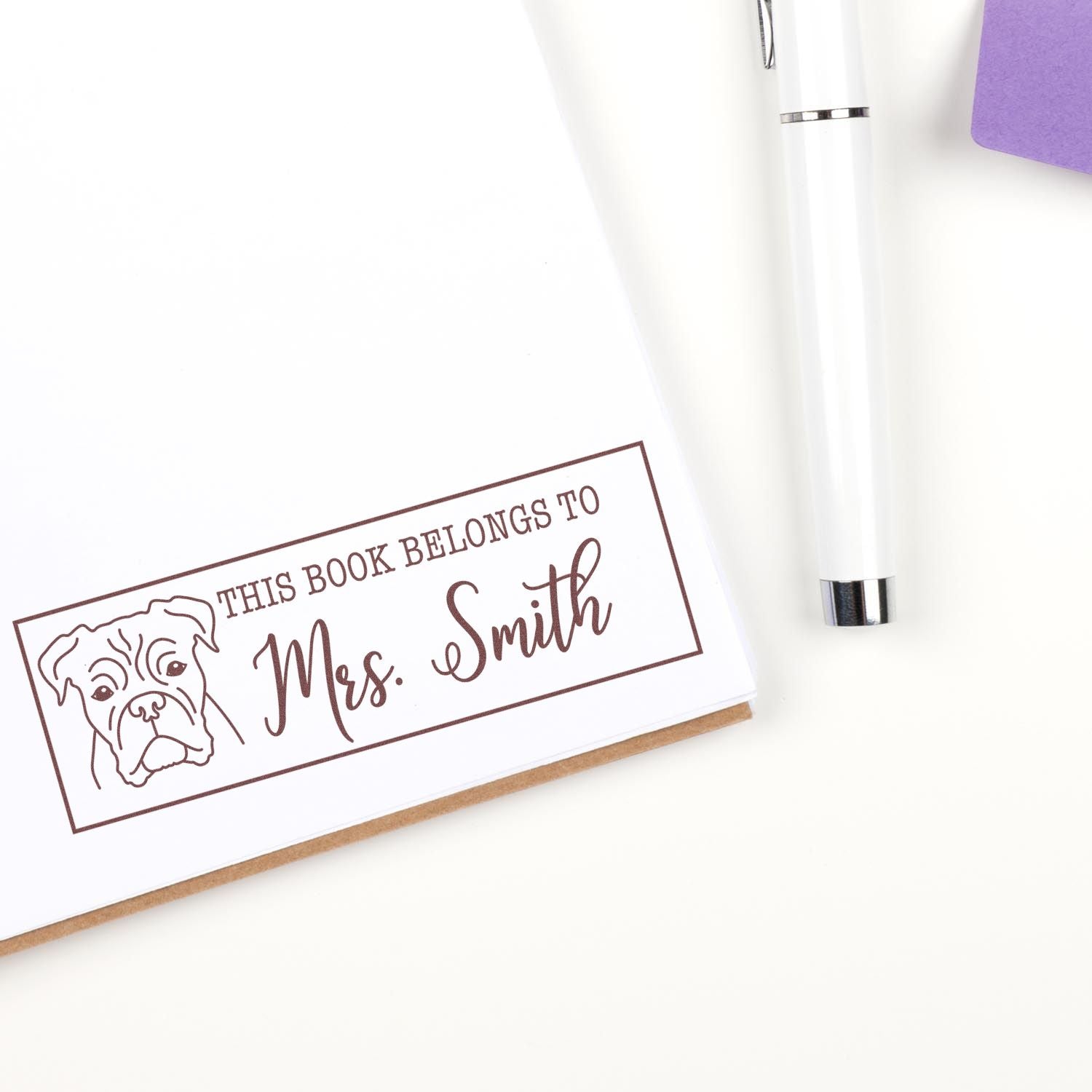 Portable Pre-Ink Boxer Dog Custom Made Book Belongs To Stamp - Engineer Seal Stamps