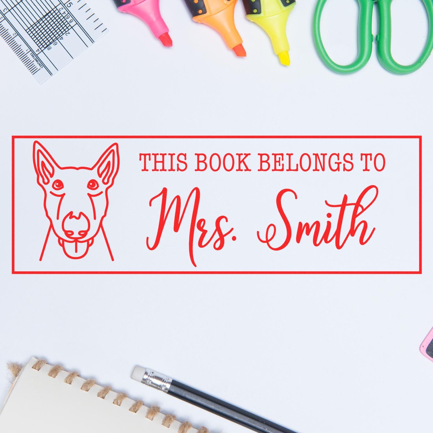 PSI Pre-Inked Bull Terrier Dog Outline Personalized Book Stamp - Engineer Seal Stamps