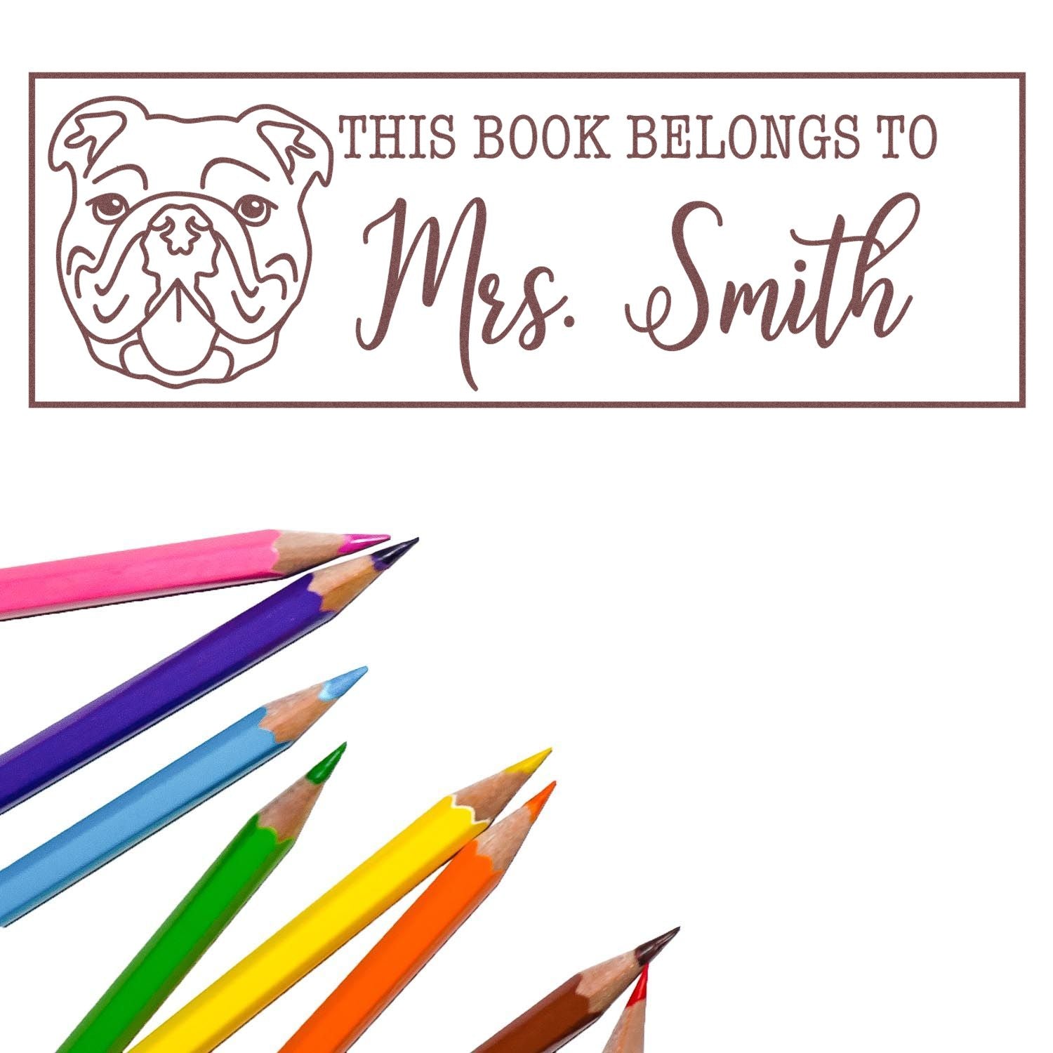 PSI Pre-Inked Bulldog Dog Outline Personalized This Book Belongs To Stamp - Engineer Seal Stamps