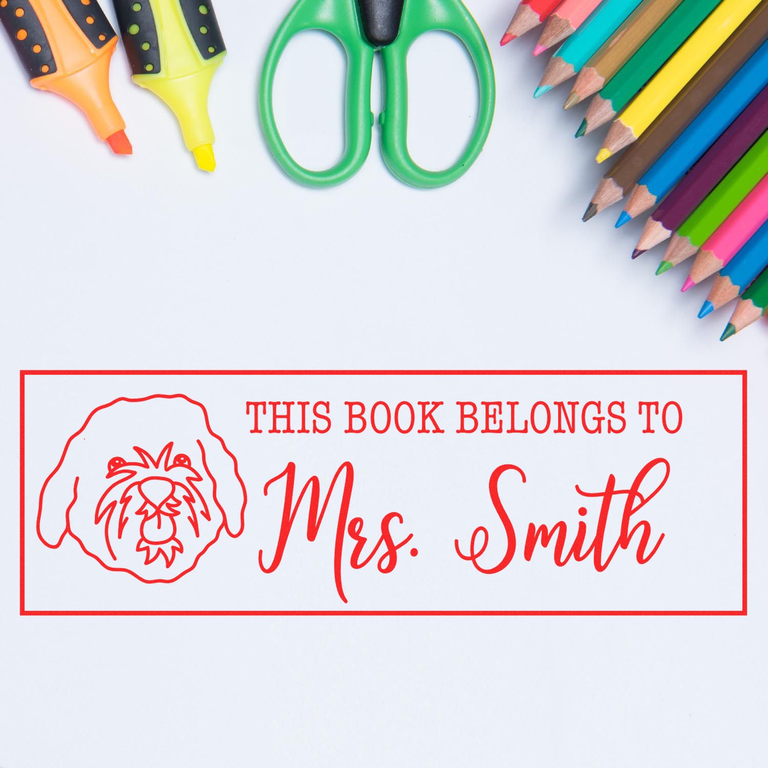 Wood Handle Cavapoo Personalized Book Ownership Rubber Stamp - Engineer Seal Stamps