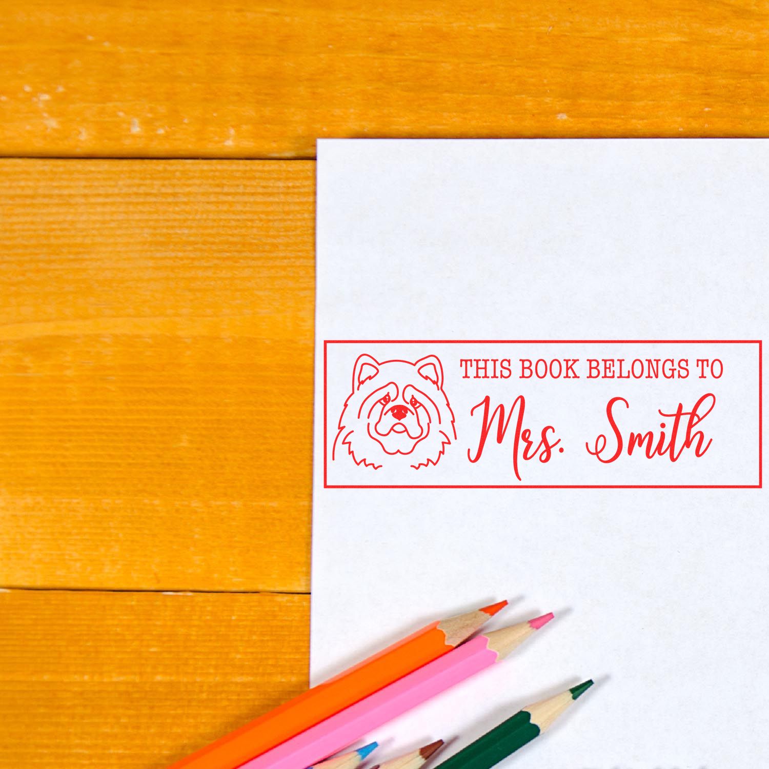 PSI Pre-Inked Chow Dog Outline Personalized Book Belongs To Stamp - Engineer Seal Stamps